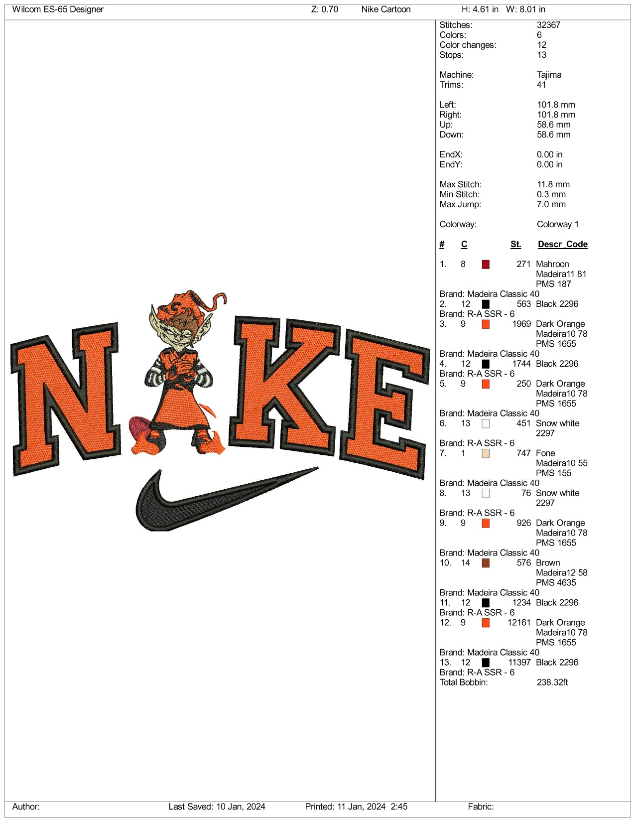 Nike Cartoon Embroidery Design Files - 3 Size's