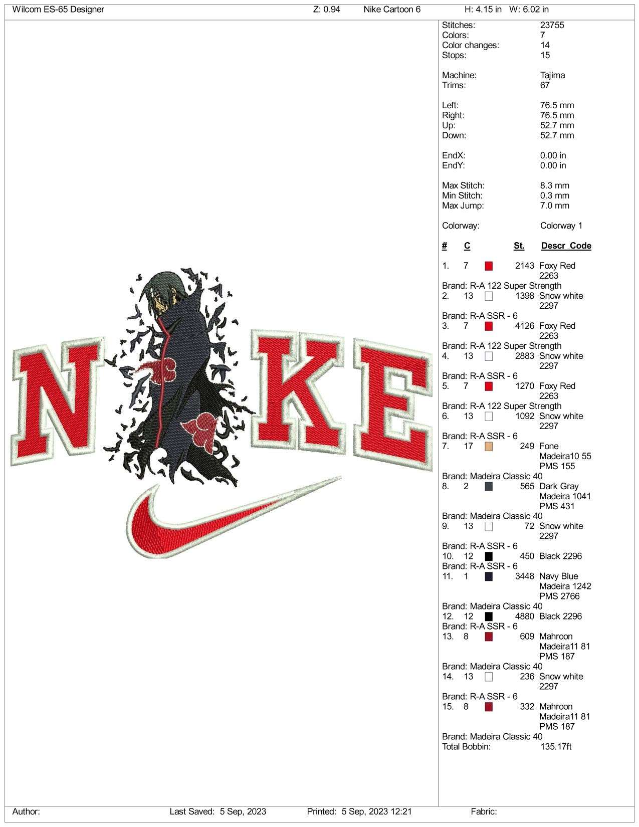 Nike Sasuke Akatsuki Embroidery Design Files - 3 Size's