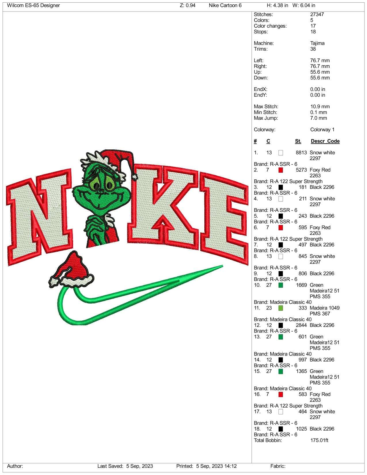 Nike Christmas Grinch Embroidery Design Files - 3 Size's