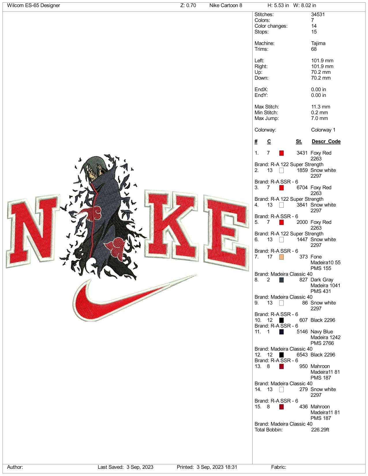 Nike Sasuke Akatsuki Embroidery Design Files - 3 Size's