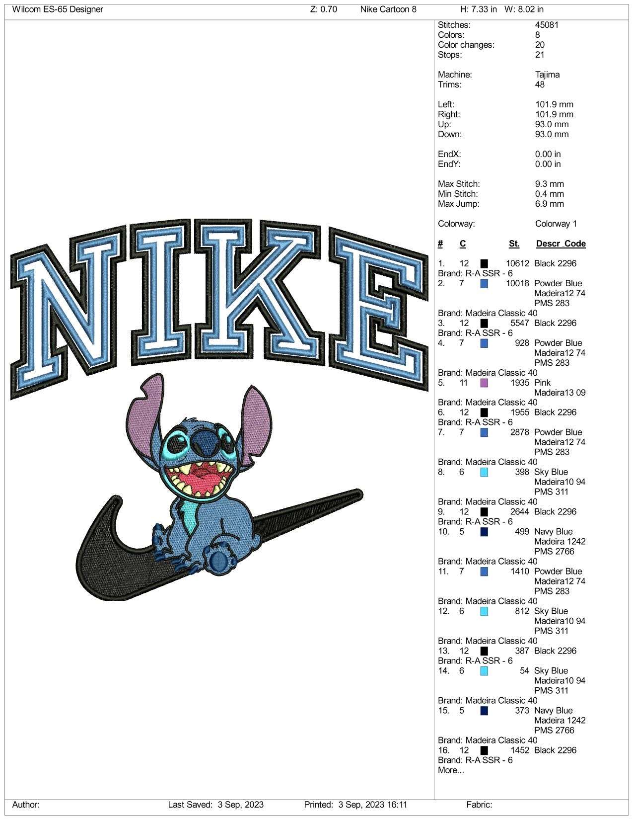 Nike Stitch Disney Embroidery Design Files - 3 Size's
