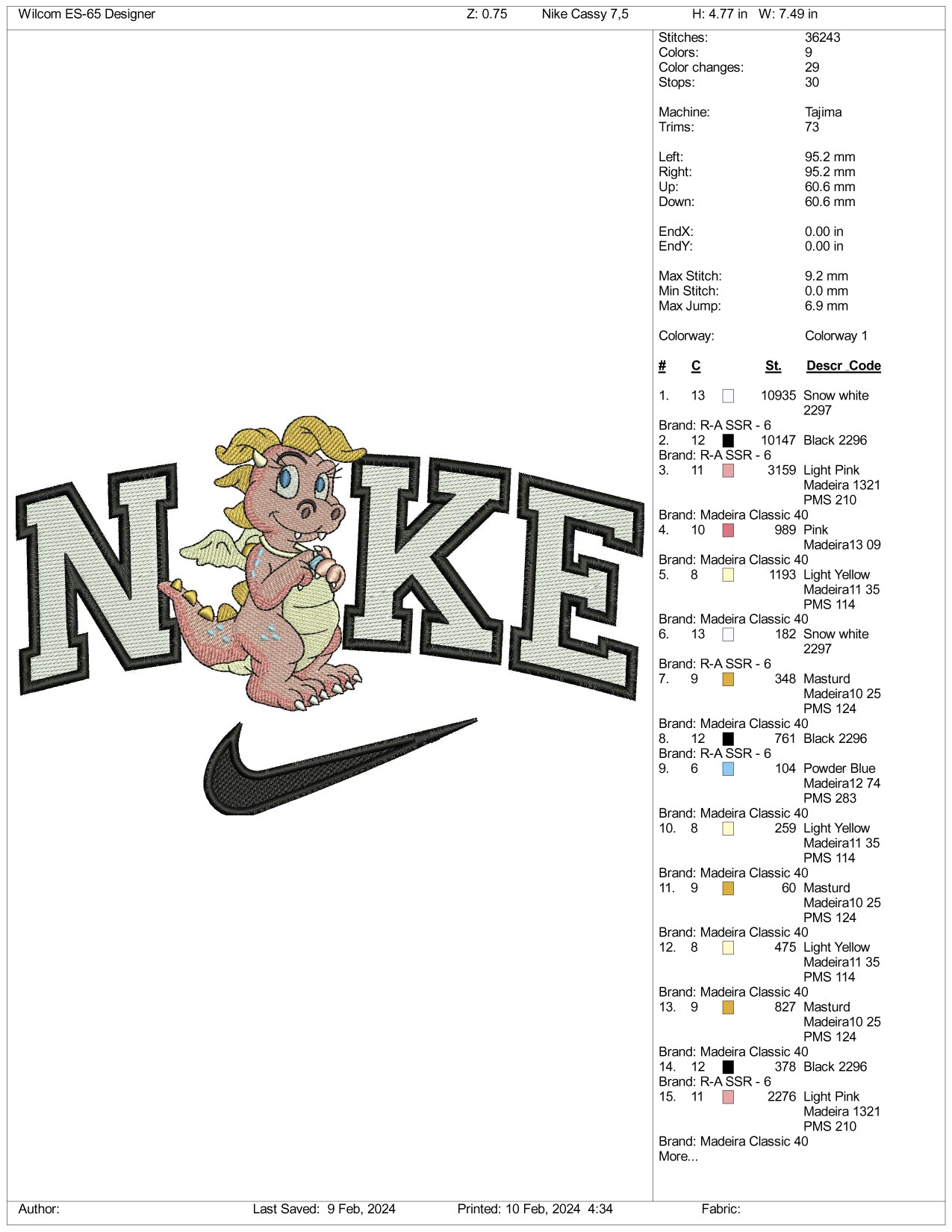 Nike Cassie Dragon Tales Embroidery Design Files - 3 Size's