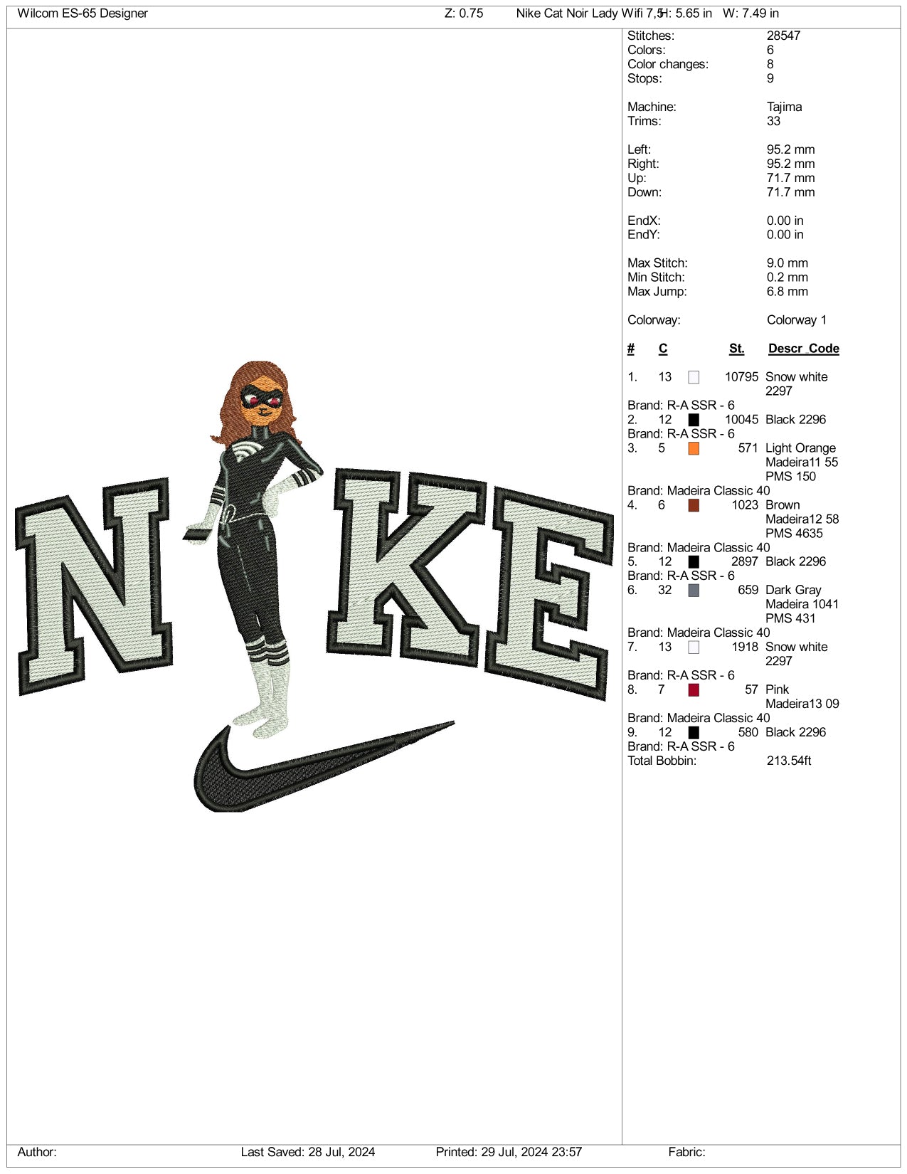 Nike Lady Wifi Embroidery Design Files - 3 Size's