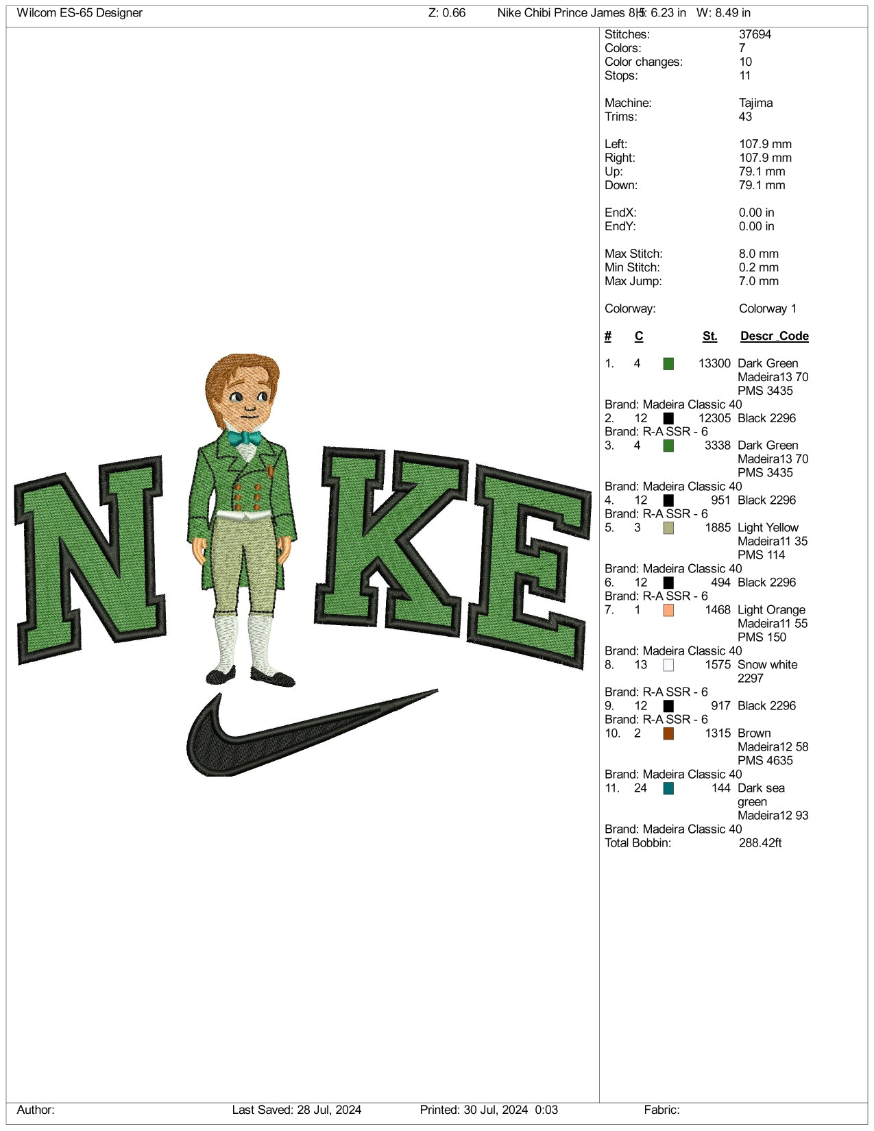 Nike Prince James Embroidery Design Files - 3 Size's