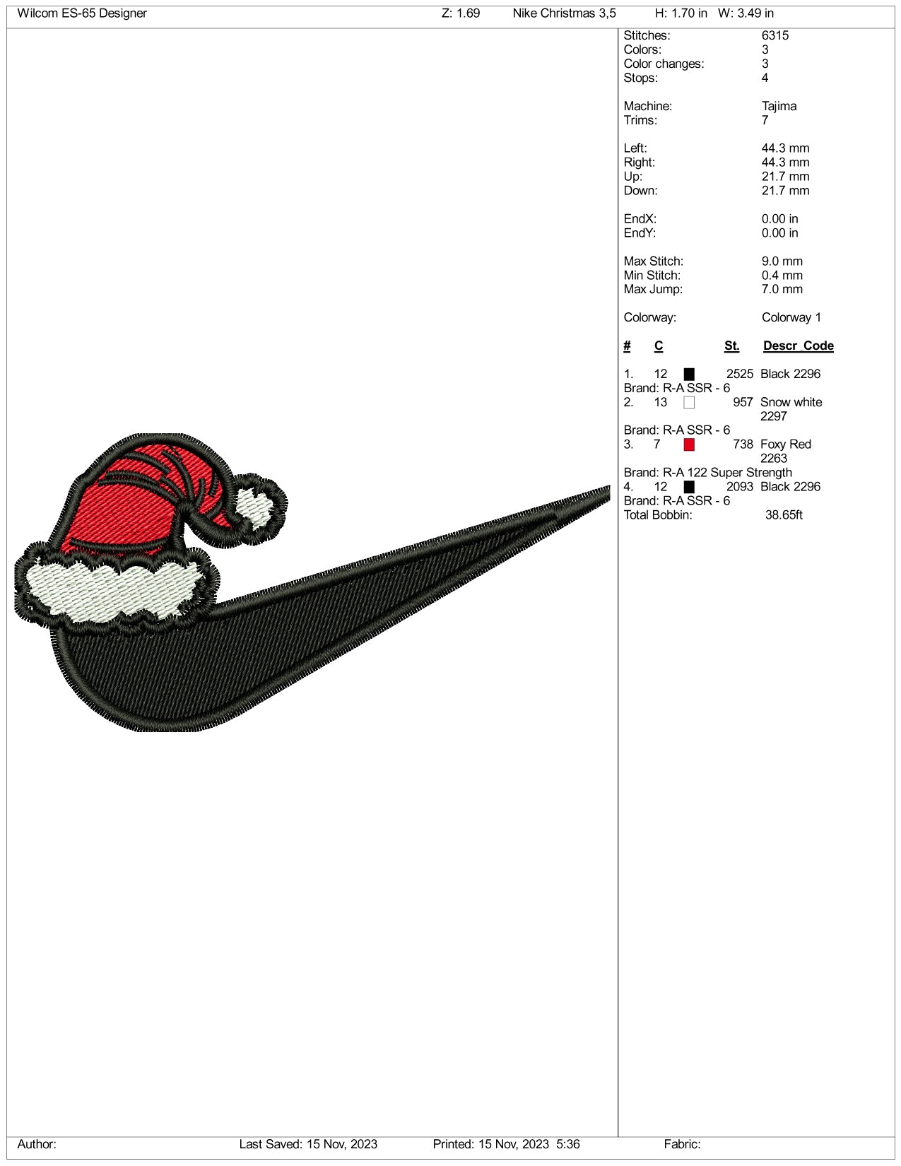 Santa Nike Embroidery Design Files - 3 Size's