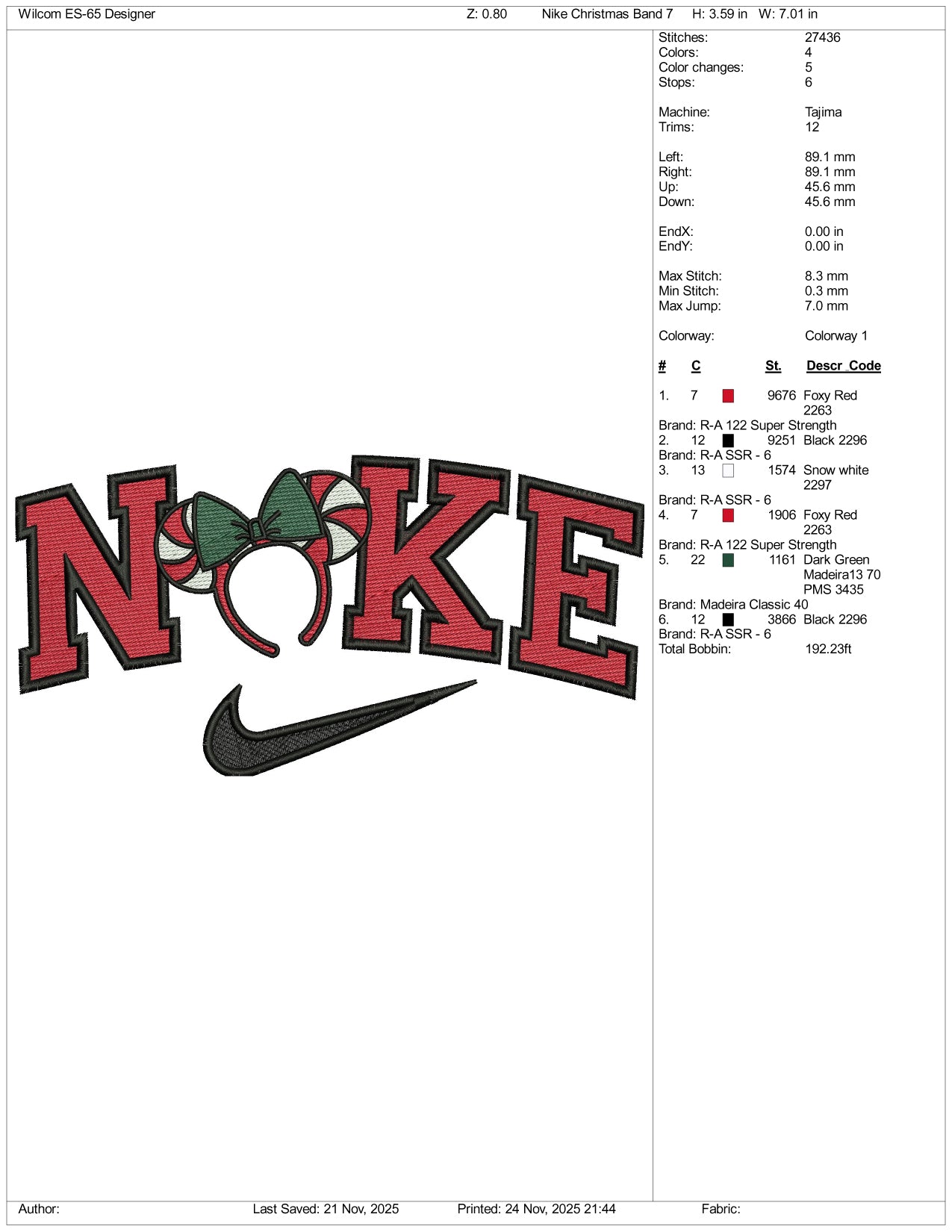 Nike Hairband Embroidery Design Files - 3 Size's