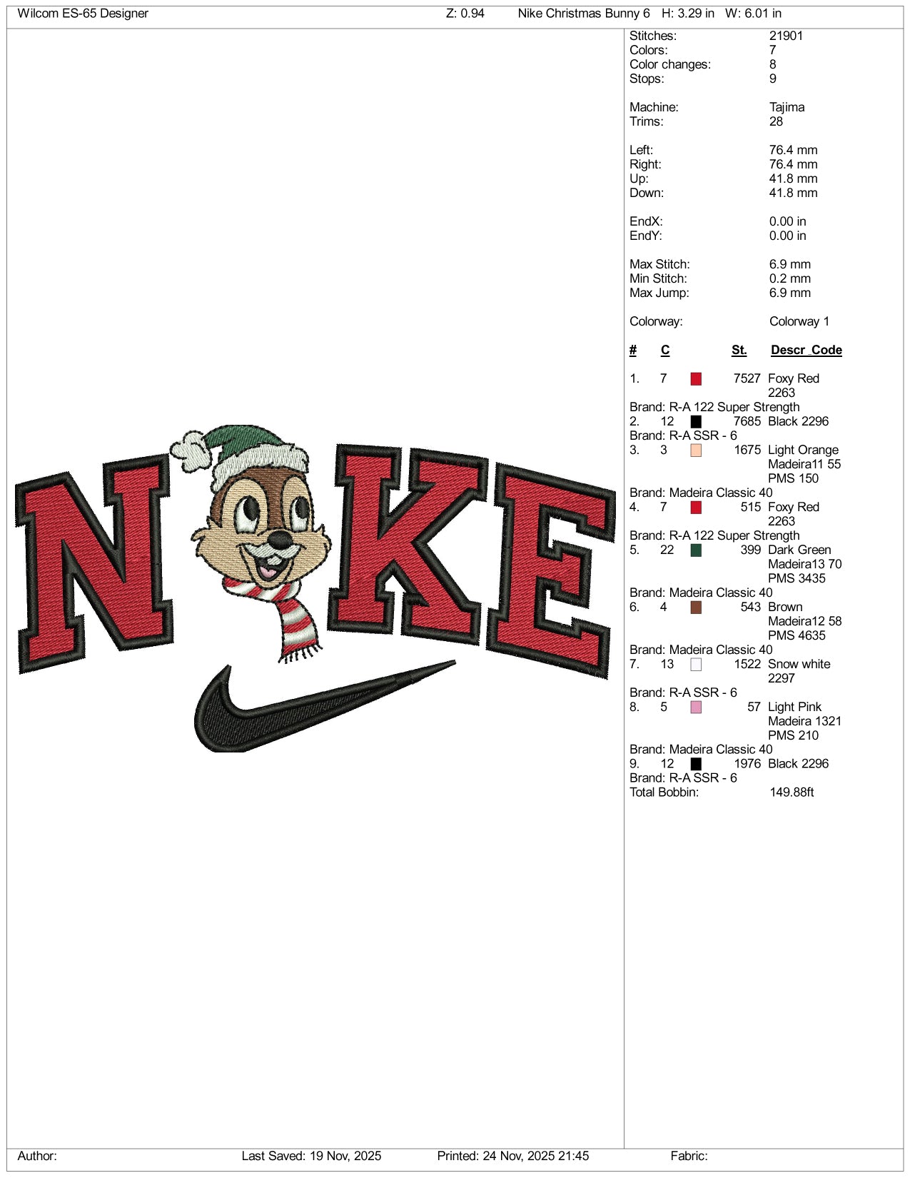 Nike Dale Embroidery Design Files - 3 Size's