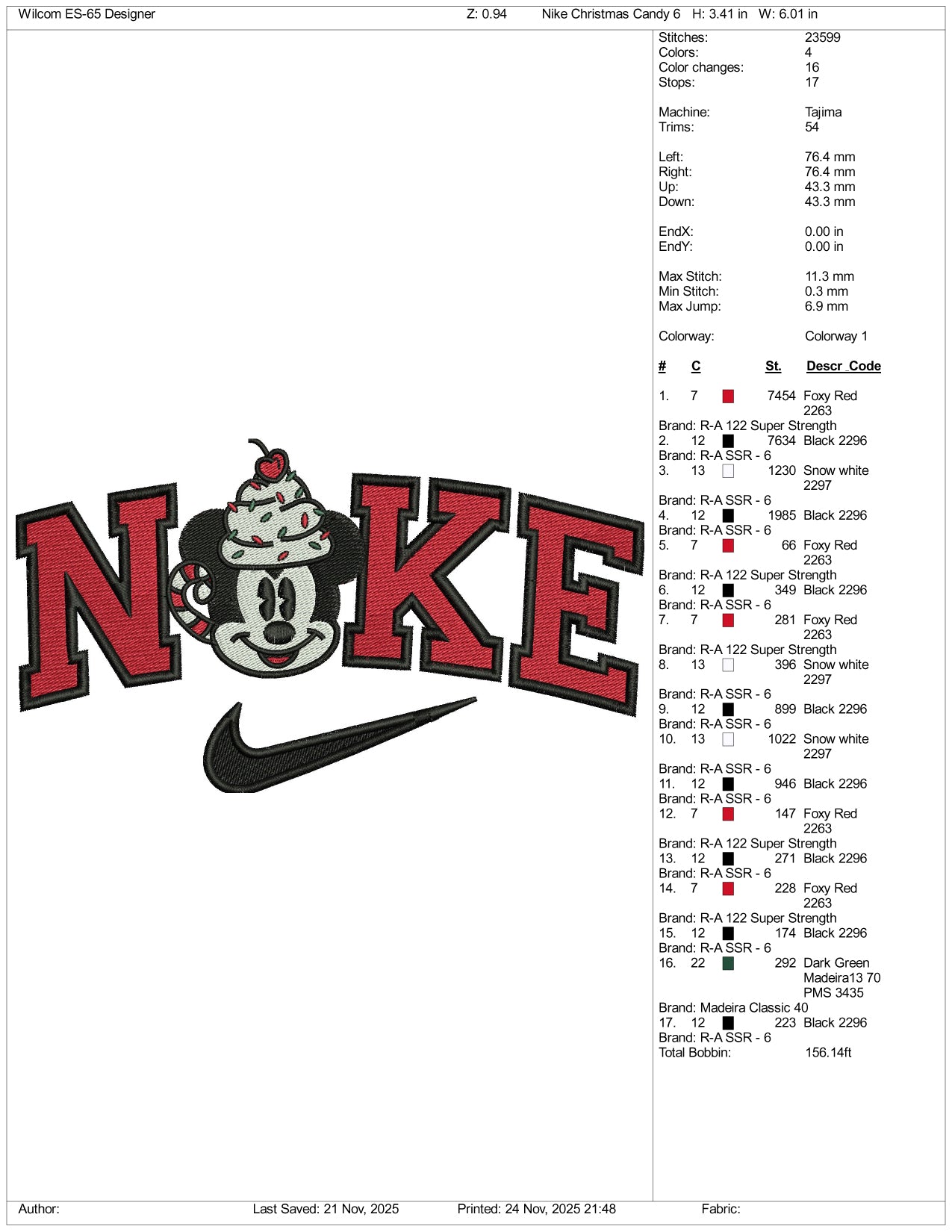 Nike Mickey Mouse Cake Embroidery Design Files - 3 Size's