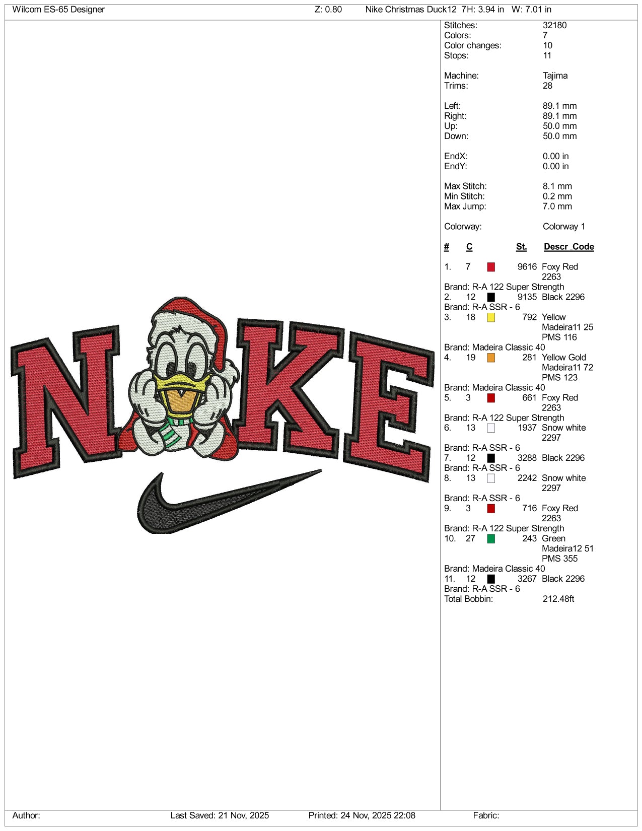 NIke Donald Duck v7 Embroidery Design Files - 3 Size's