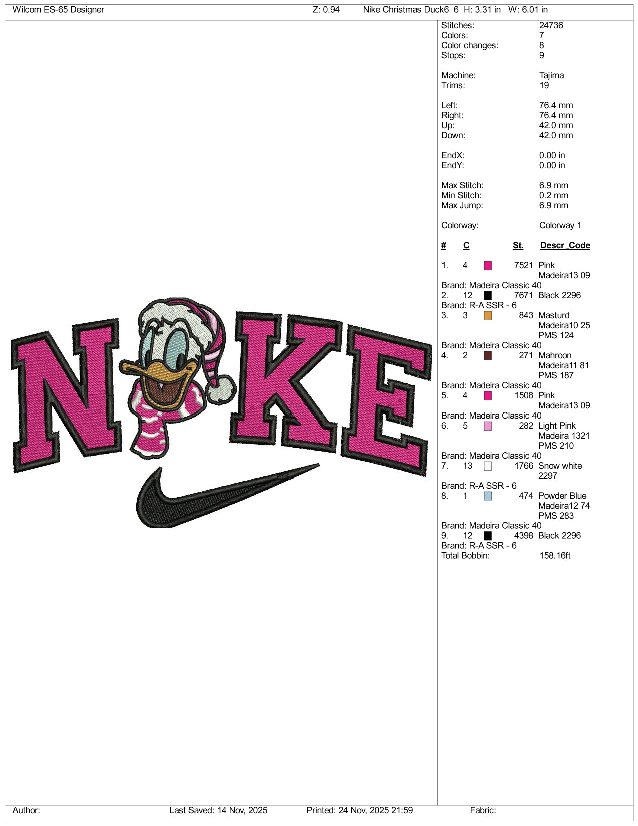 NIke Donald Duck v4 Embroidery Design Files - 3 Size's