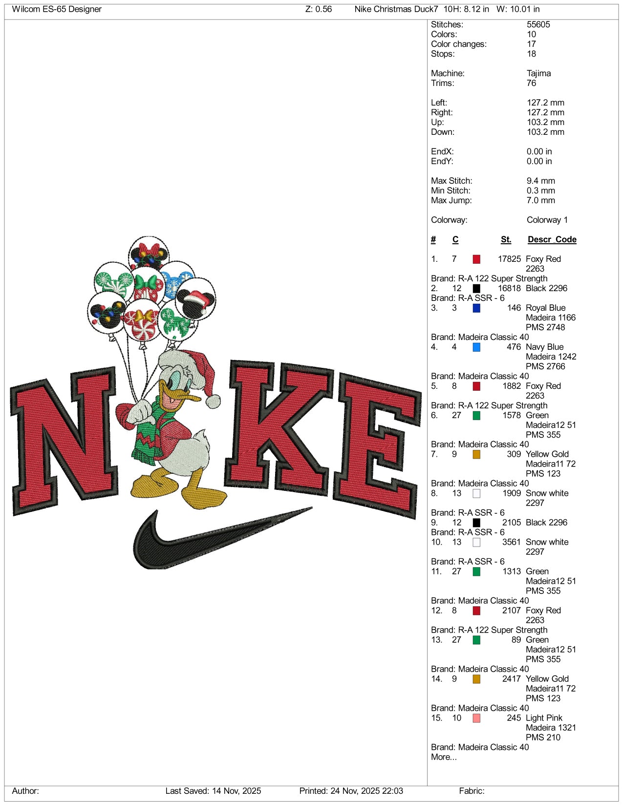 NIke Donald Duck v11 Embroidery Design Files - 3 Size's