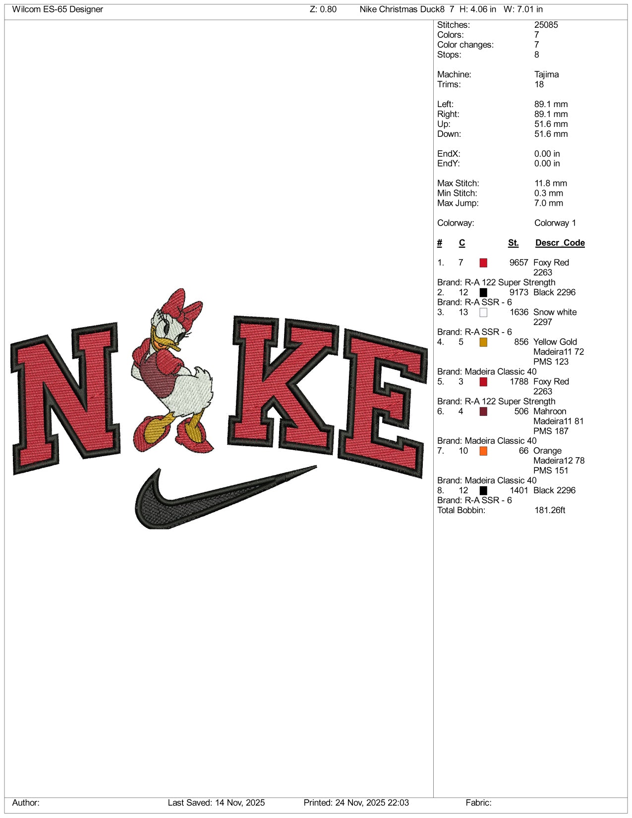 NIke Daisy Duck v4 Embroidery Design Files - 3 Sizes