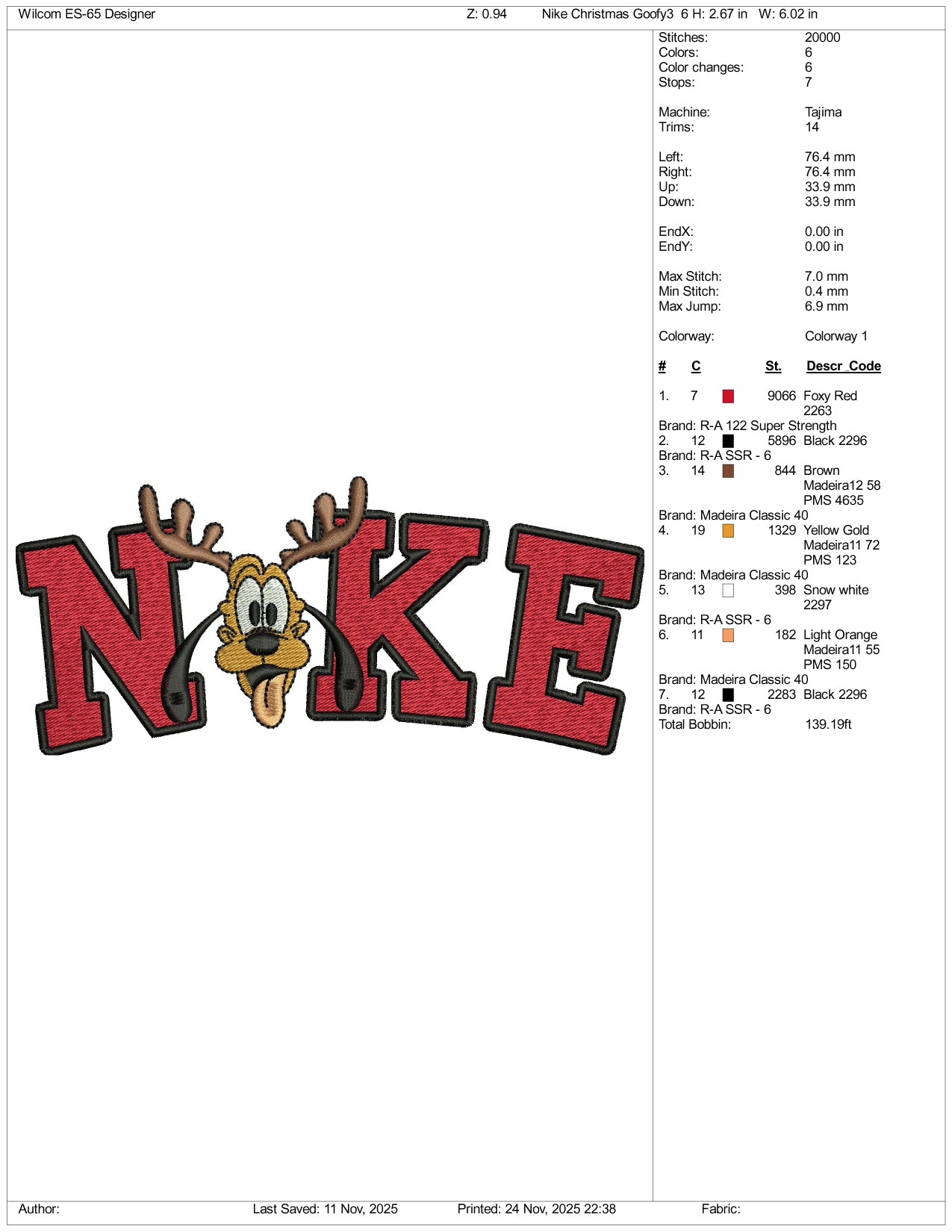 Nike Pluto v3 Embroidery Design Files - 3 Size's