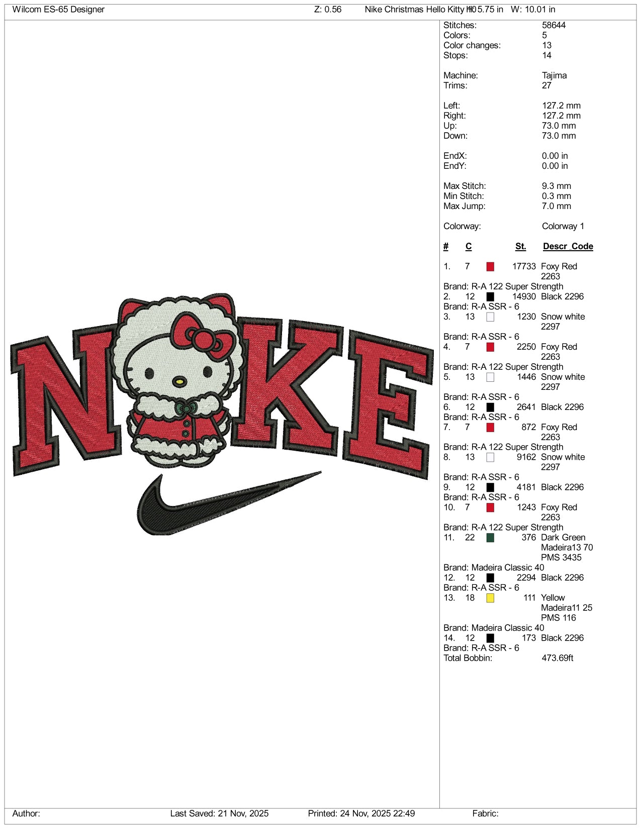 Nike Hello Kitty v3 Embroidery Design Files - 3 Size's