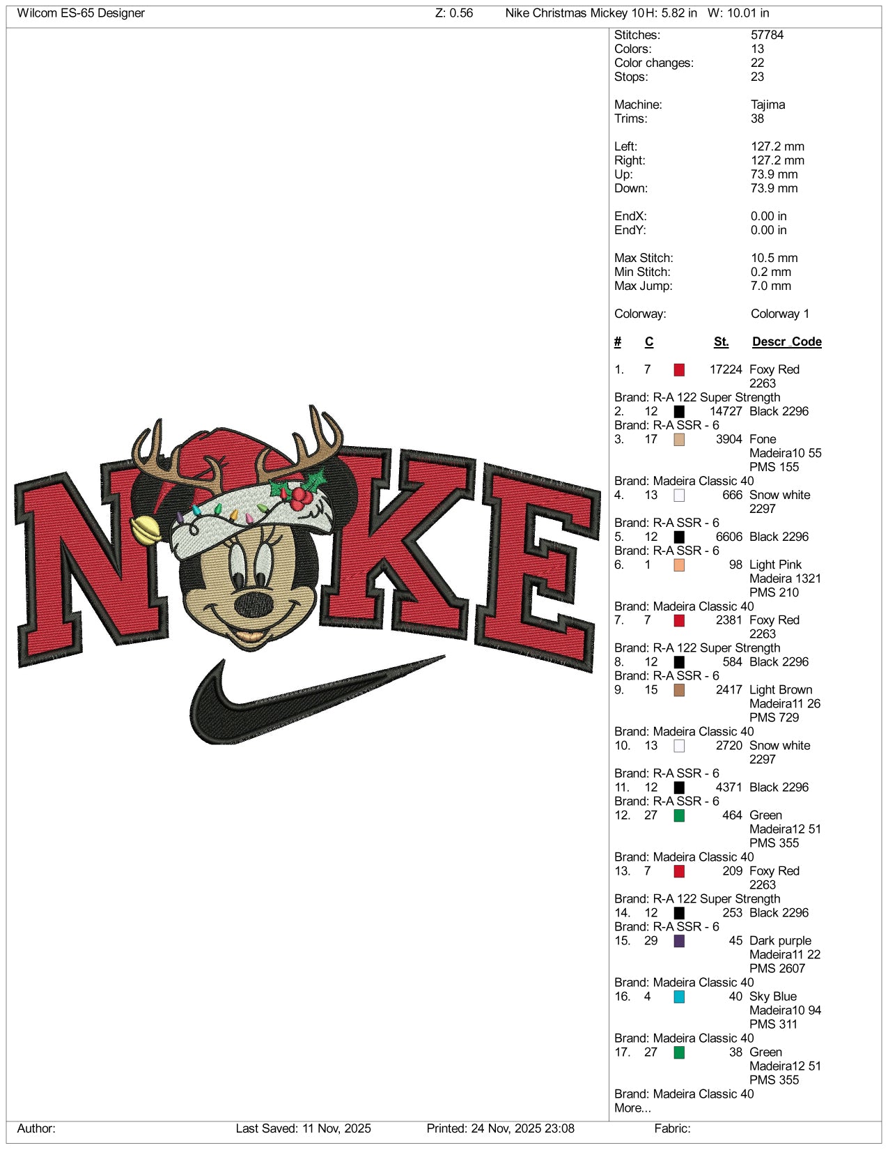 Nike Mickey Mouse v7 Embroidery Design Files - 3 Size's