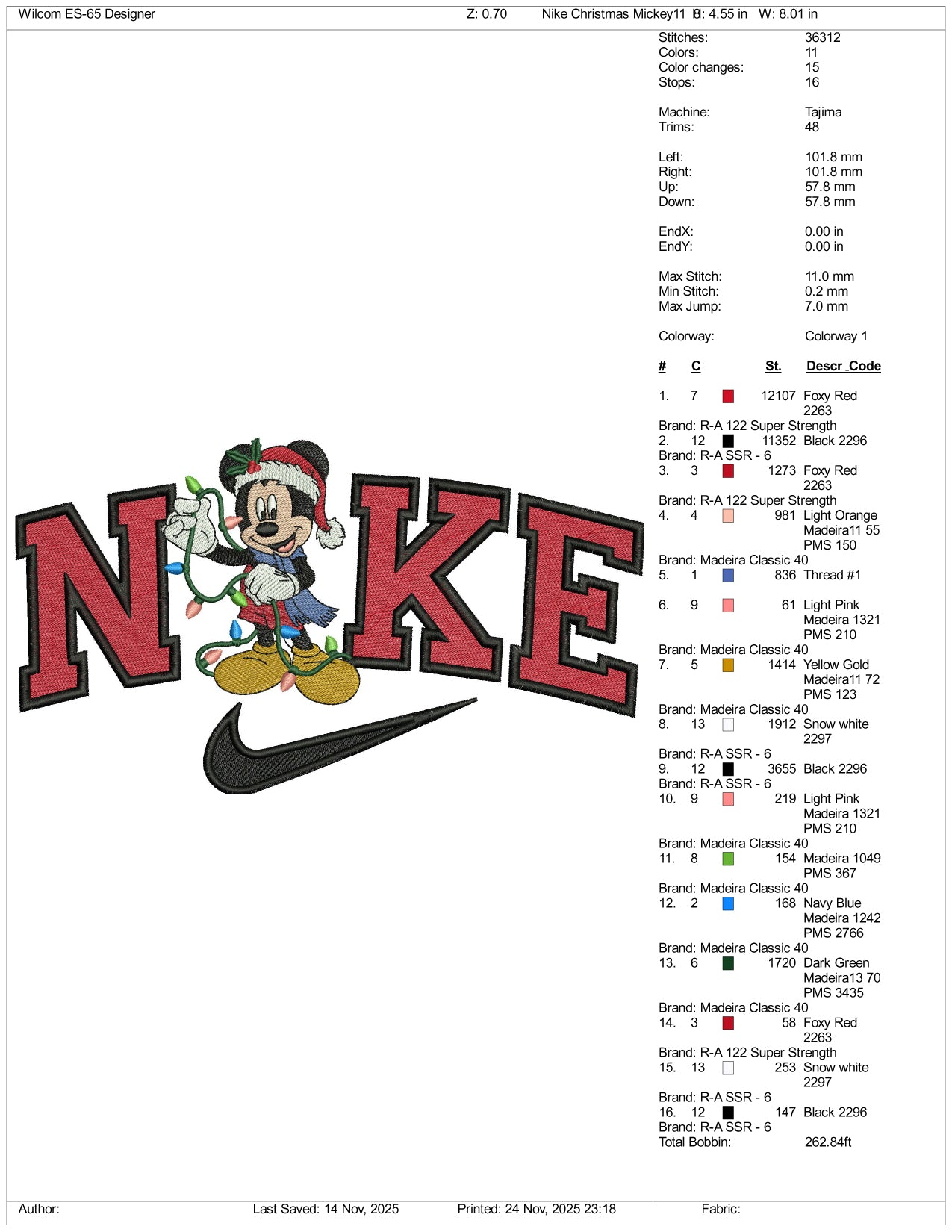 Nike Mickey Mouse v10 Embroidery Design Files - 3 Size's