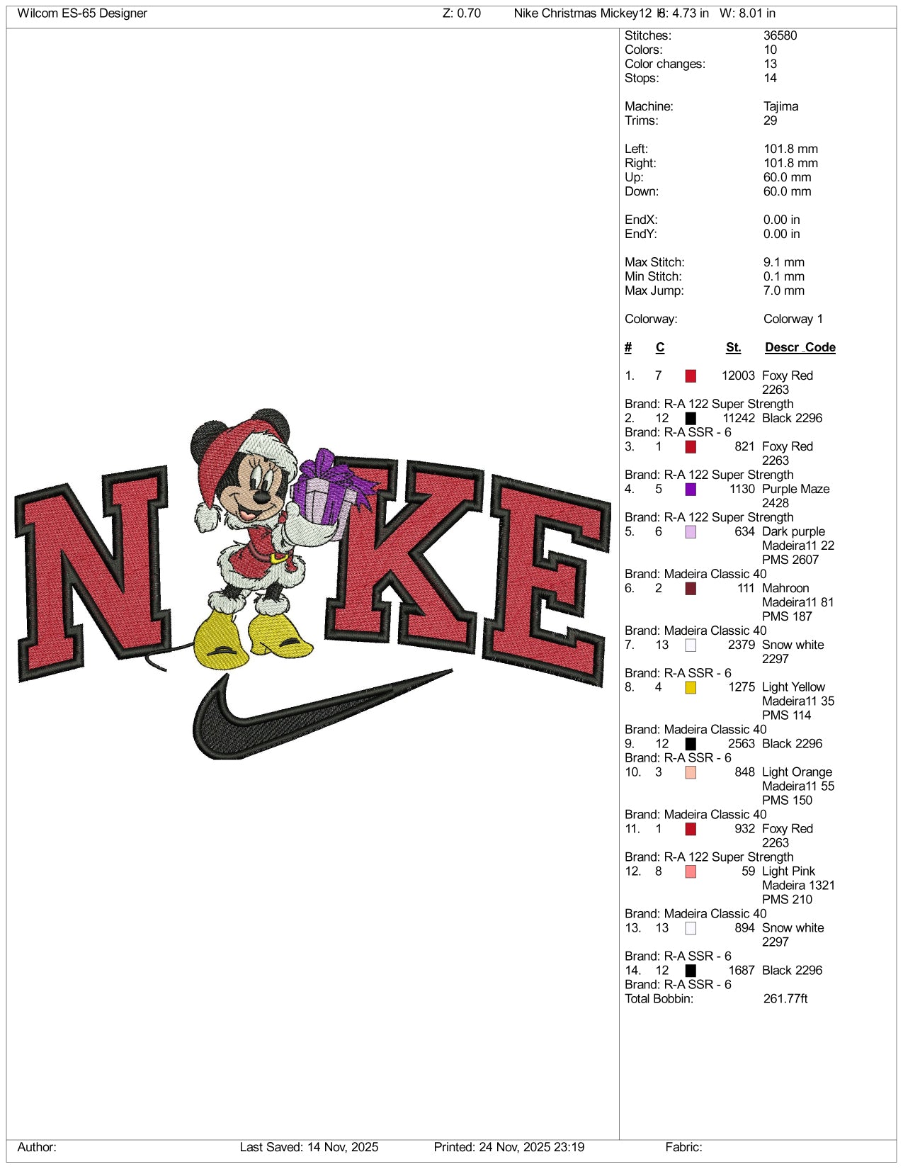 Nike Donald Duck v11 Embroidery Design Files - 3 Size's