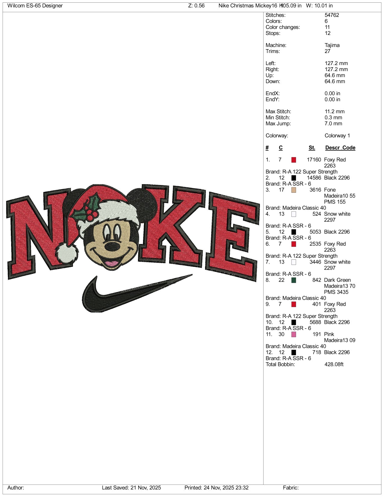 Nike Mickey Mouse v15 Embroidery Design Files - 4 Size's