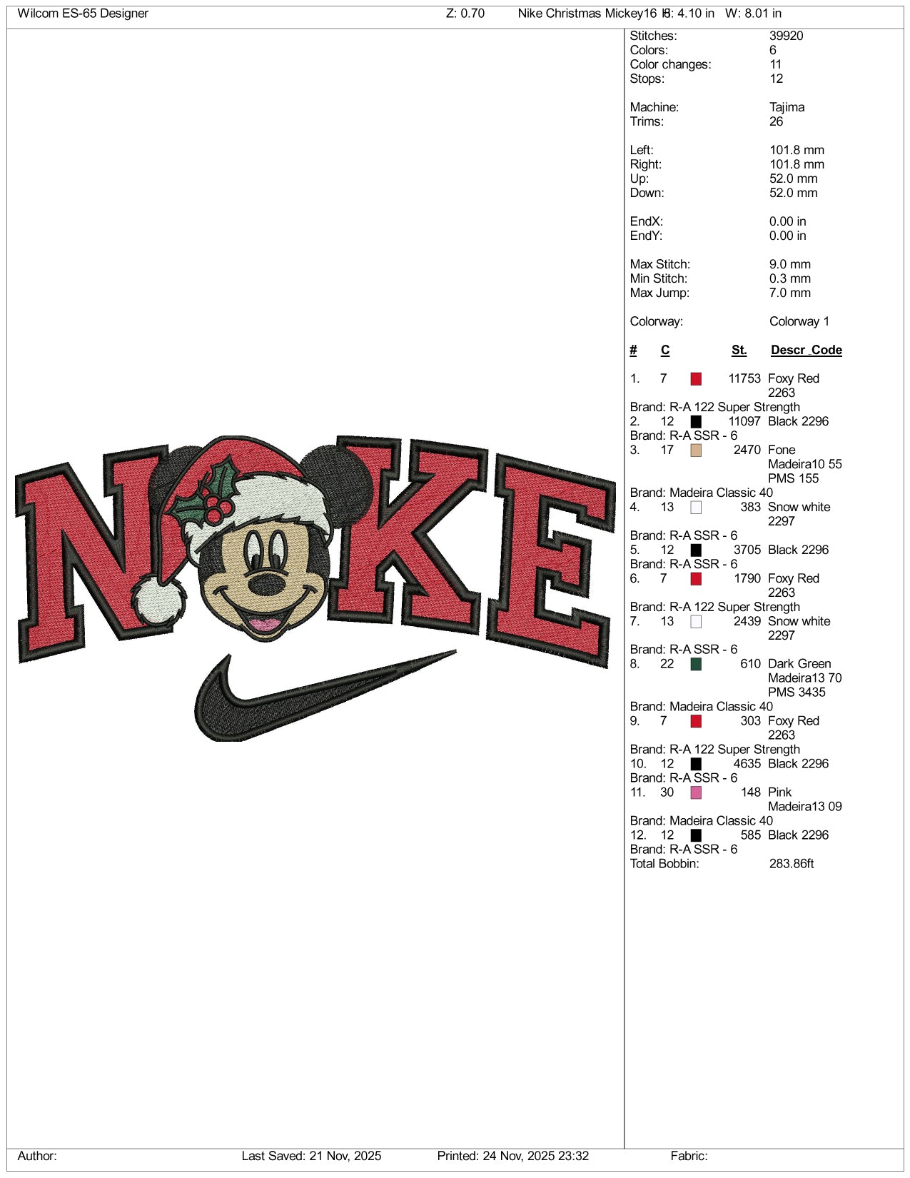 Nike Mickey Mouse v15 Embroidery Design Files - 4 Size's