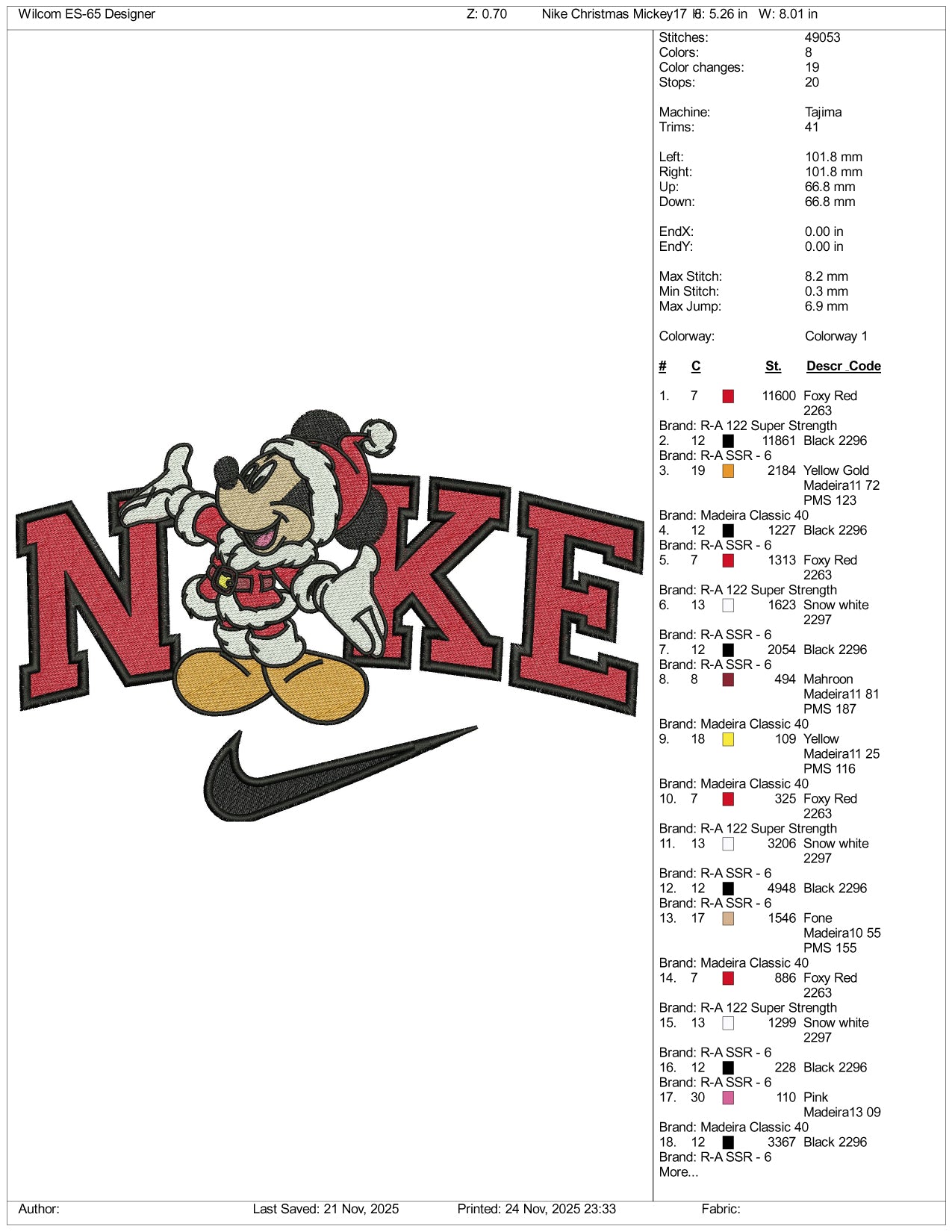 Nike Mickey Mouse v16 Embroidery Design Files - 3 Size's