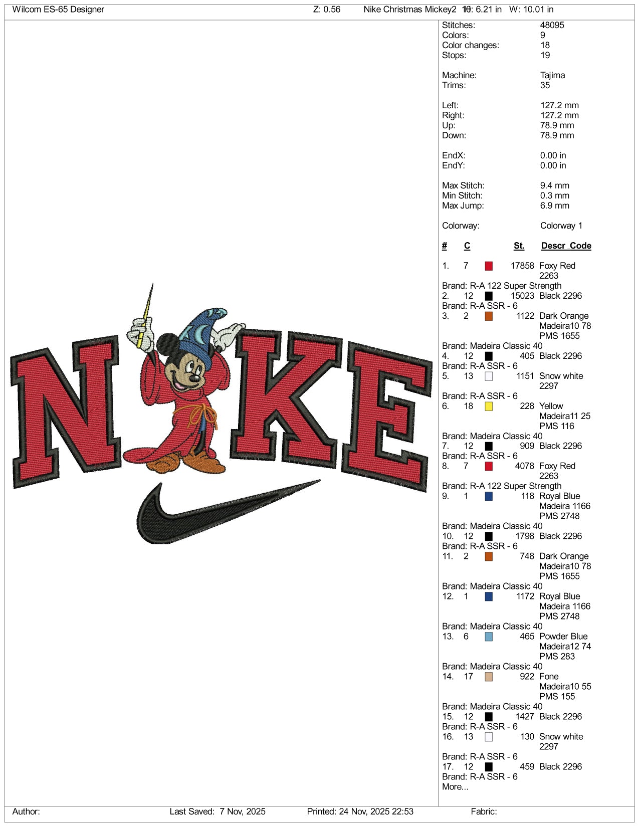 Nike Mickey Mouse Magician v2 Embroidery Design Files - 3 Size's