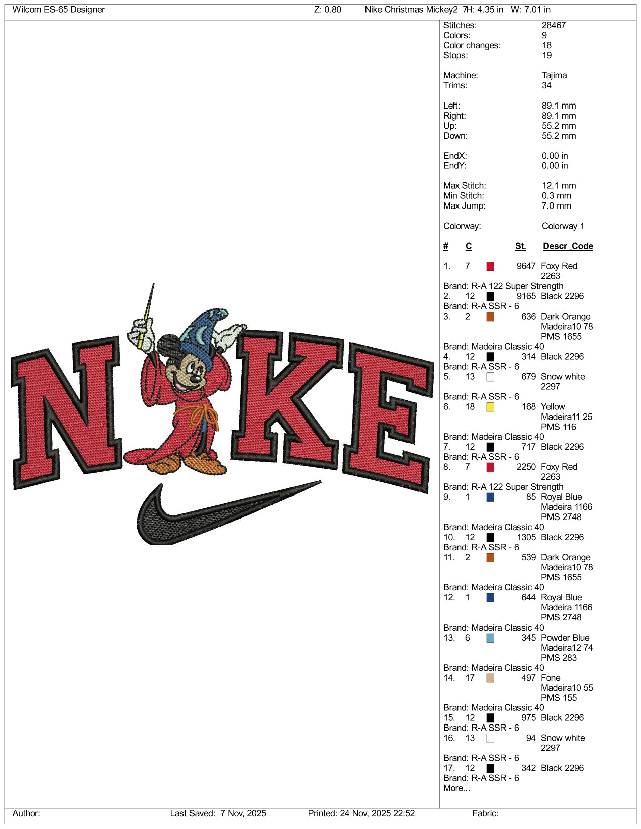 Nike Mickey Mouse Magician v2 Embroidery Design Files - 3 Size's