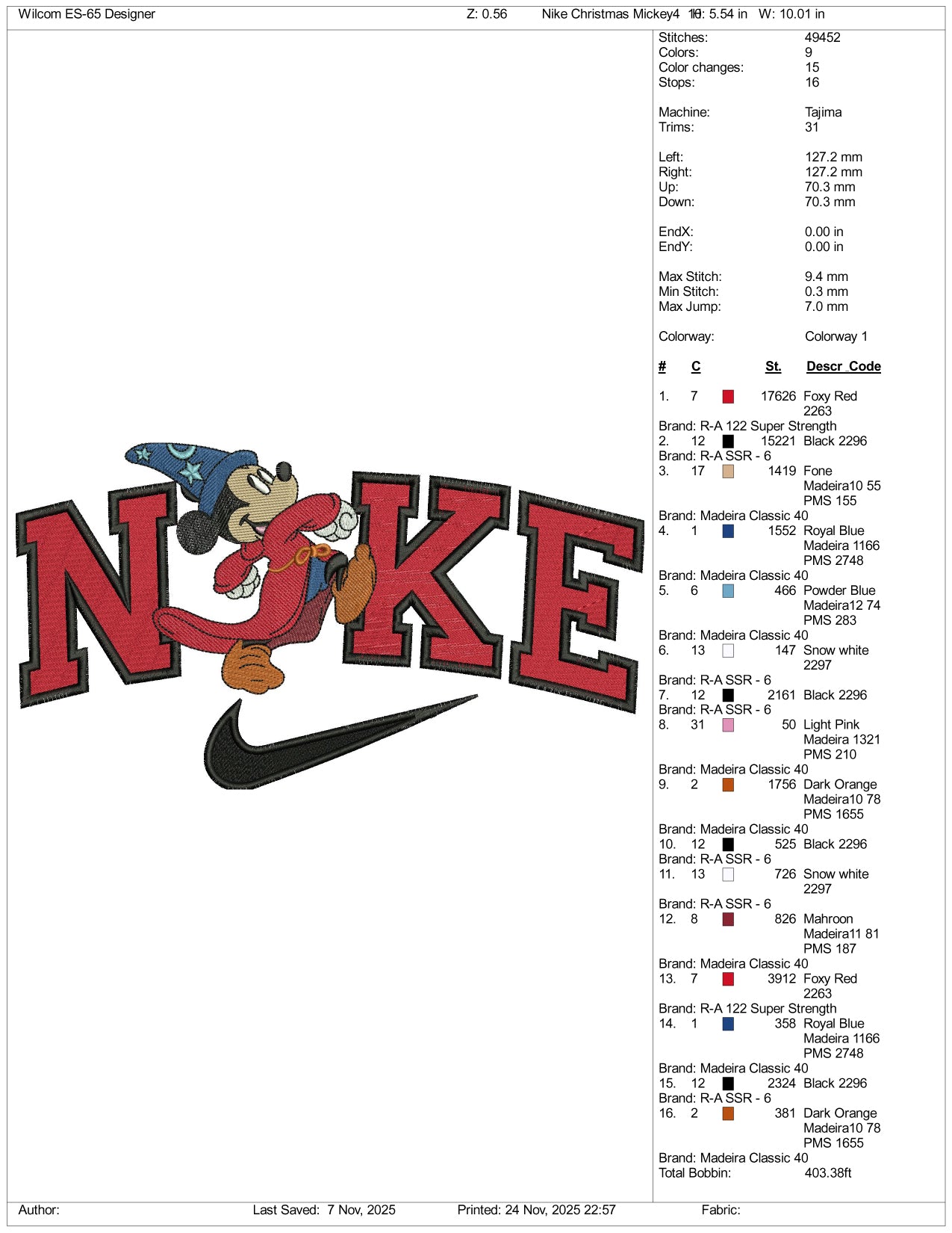 Nike Mickey Mouse Magician v4 Embroidery Design Files - 3 Size's