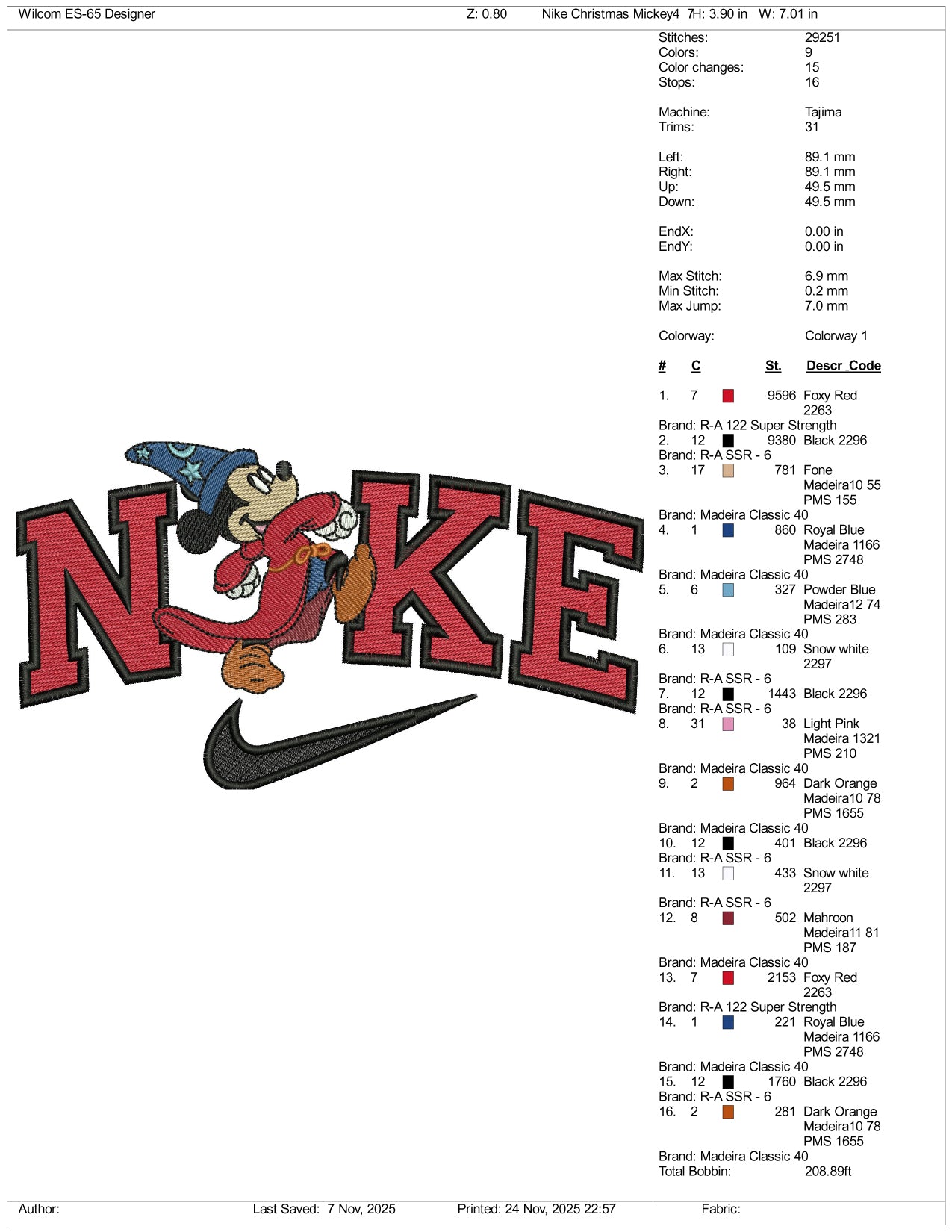 Nike Mickey Mouse Magician v4 Embroidery Design Files - 3 Size's