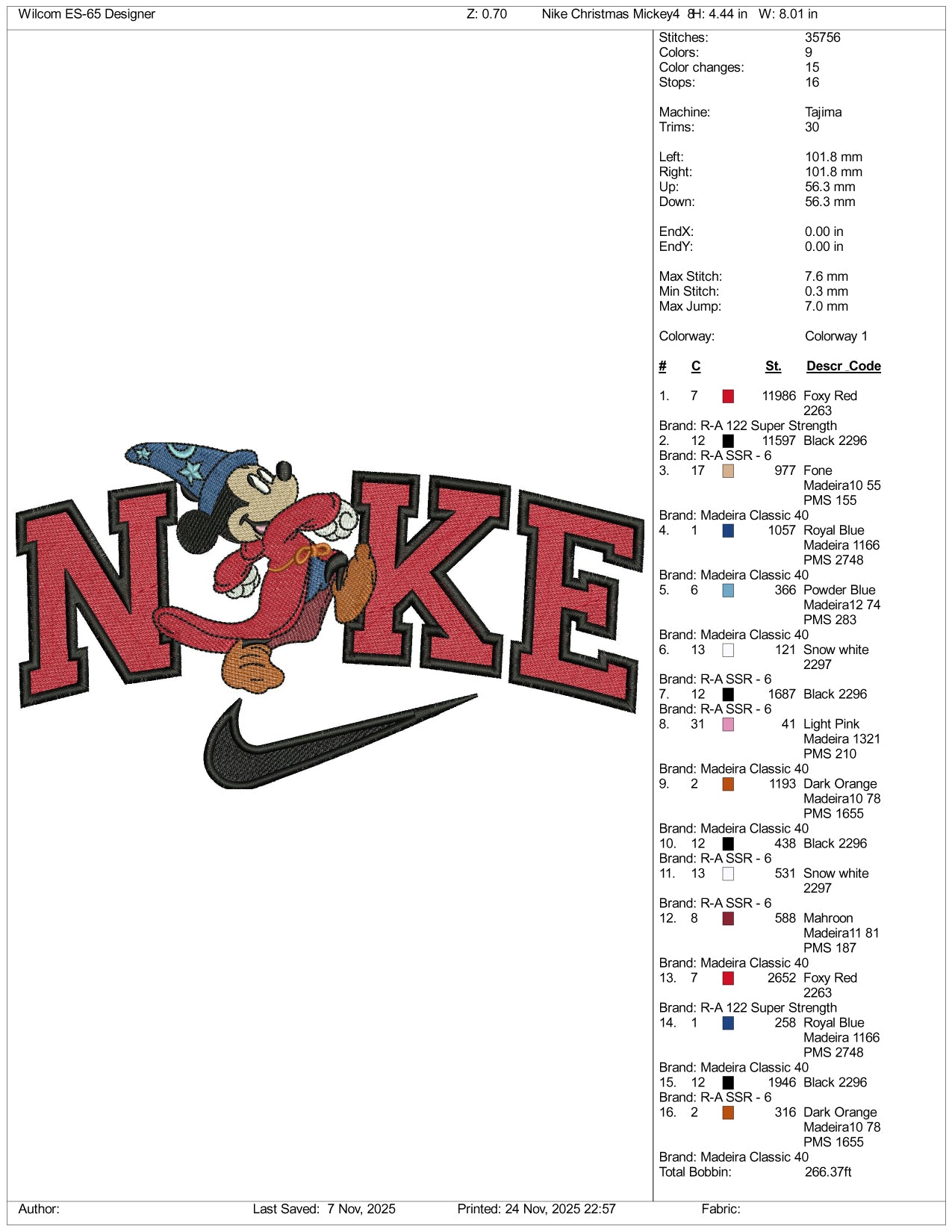 Nike Mickey Mouse Magician v4 Embroidery Design Files - 3 Size's