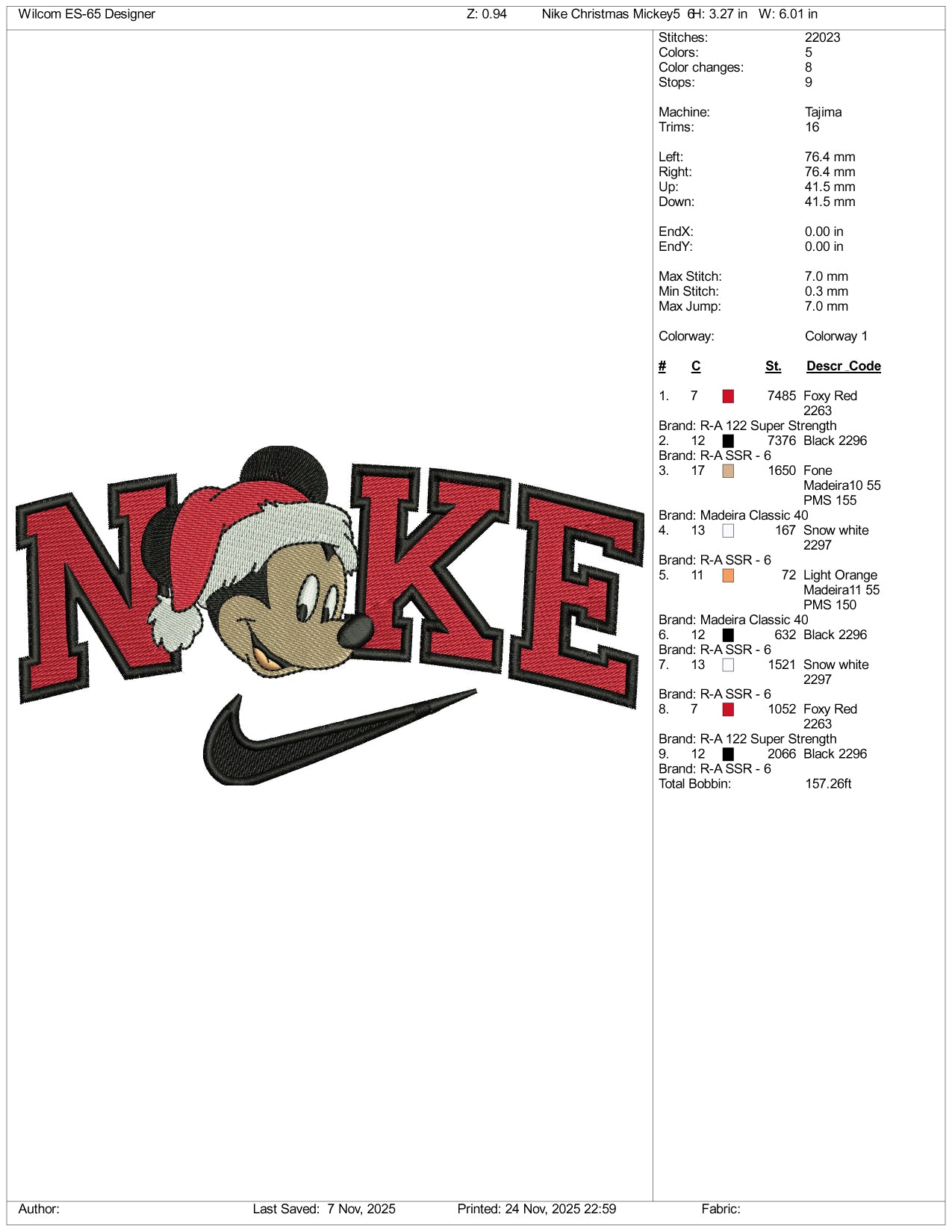 Nike Mickey Mouse v5 Embroidery Design Files - 3 Size's