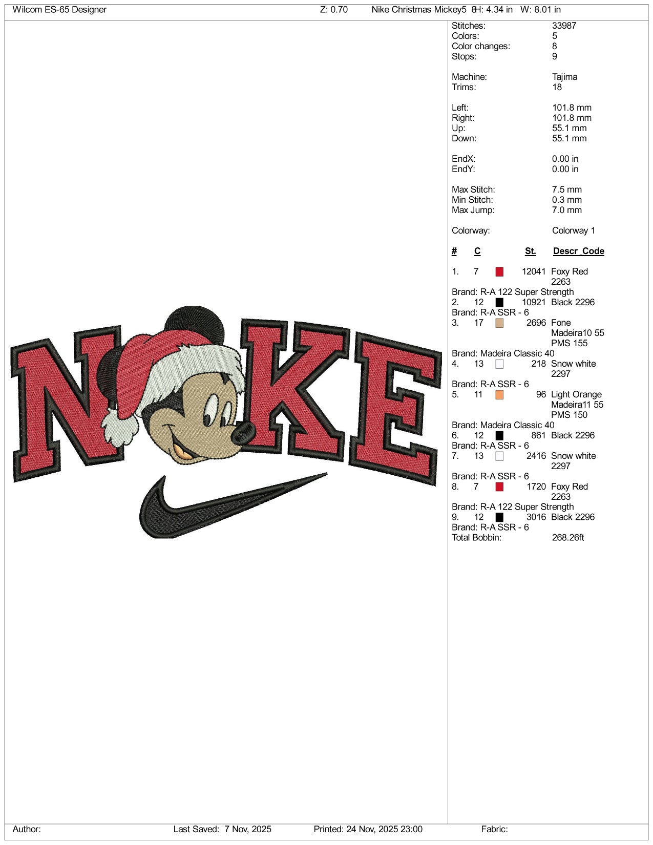 Nike Mickey Mouse v5 Embroidery Design Files - 3 Size's