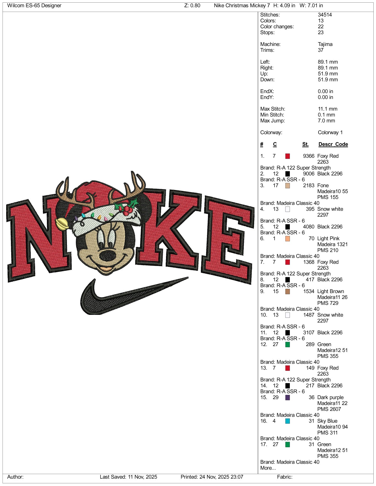 Nike Mickey Mouse v7 Embroidery Design Files - 3 Size's