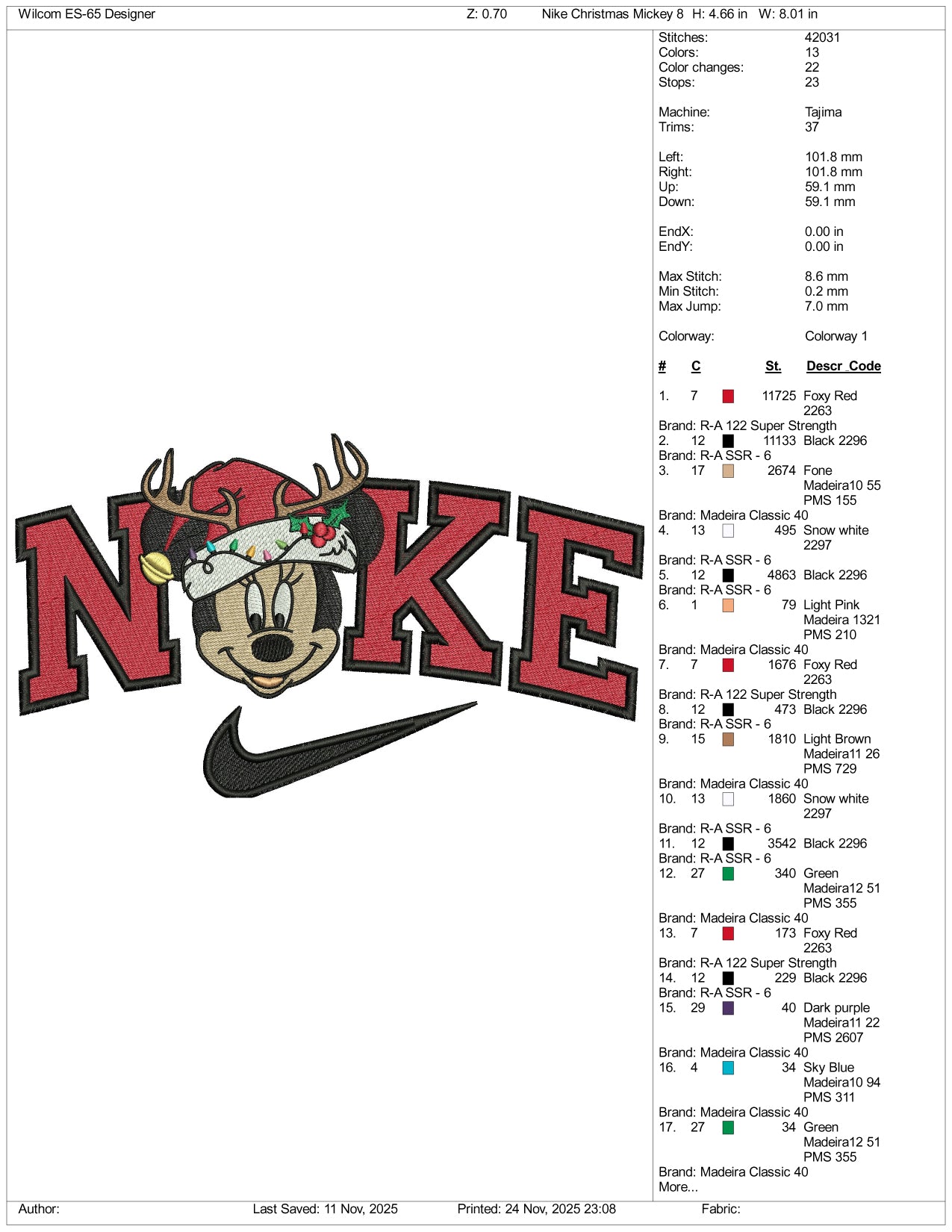 Nike Mickey Mouse v7 Embroidery Design Files - 3 Size's