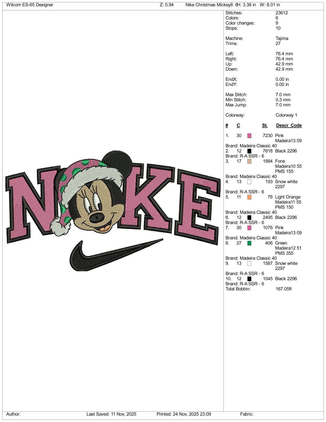 Nike Mickey Mouse v8 Embroidery Design Files - 3 Size's