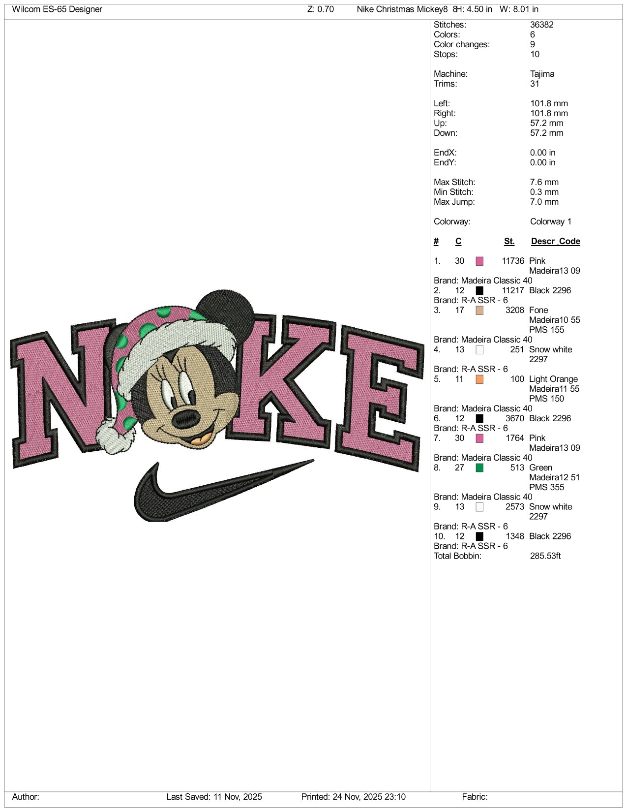 Nike Mickey Mouse v8 Embroidery Design Files - 3 Size's