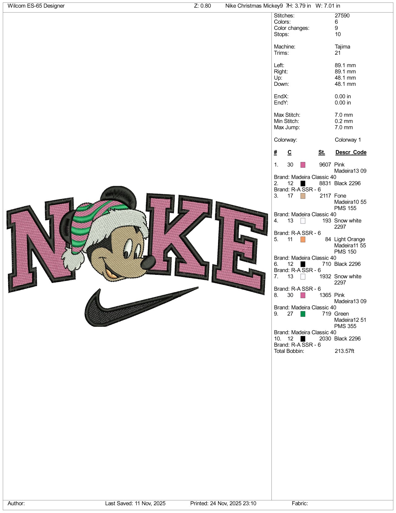 Nike Mickey Mouse v9 Embroidery Design Files - 3 Size's