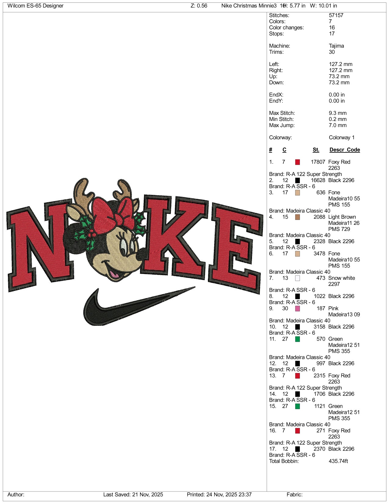 Nike Minnie Mouse v12 Embroidery Design Files - 3 Size's