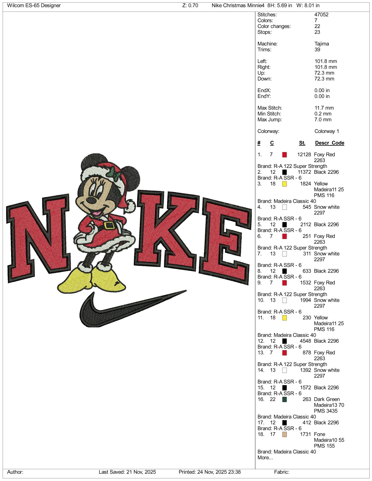 Nike Minnie Mouse v19 Embroidery Design Files - 2 Size's