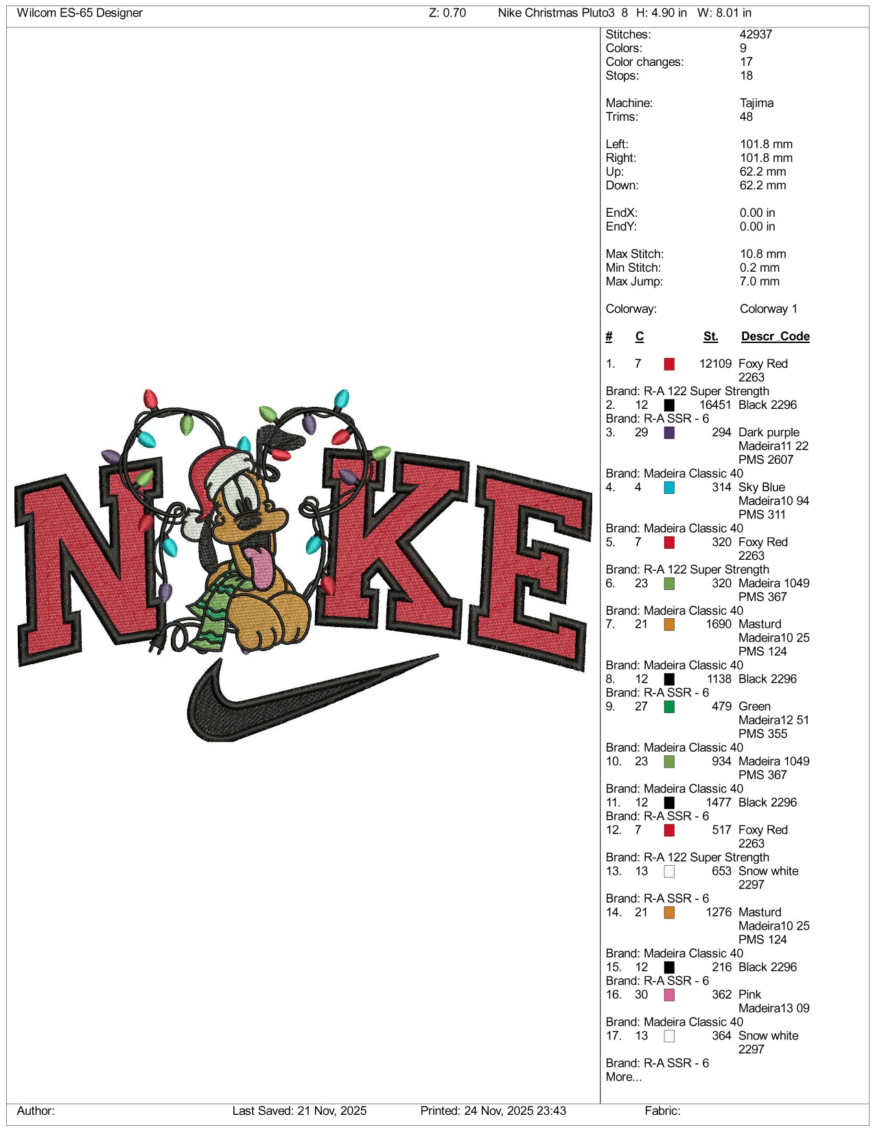 Nike Pluto v9 Embroidery Design Files - 3 Size's