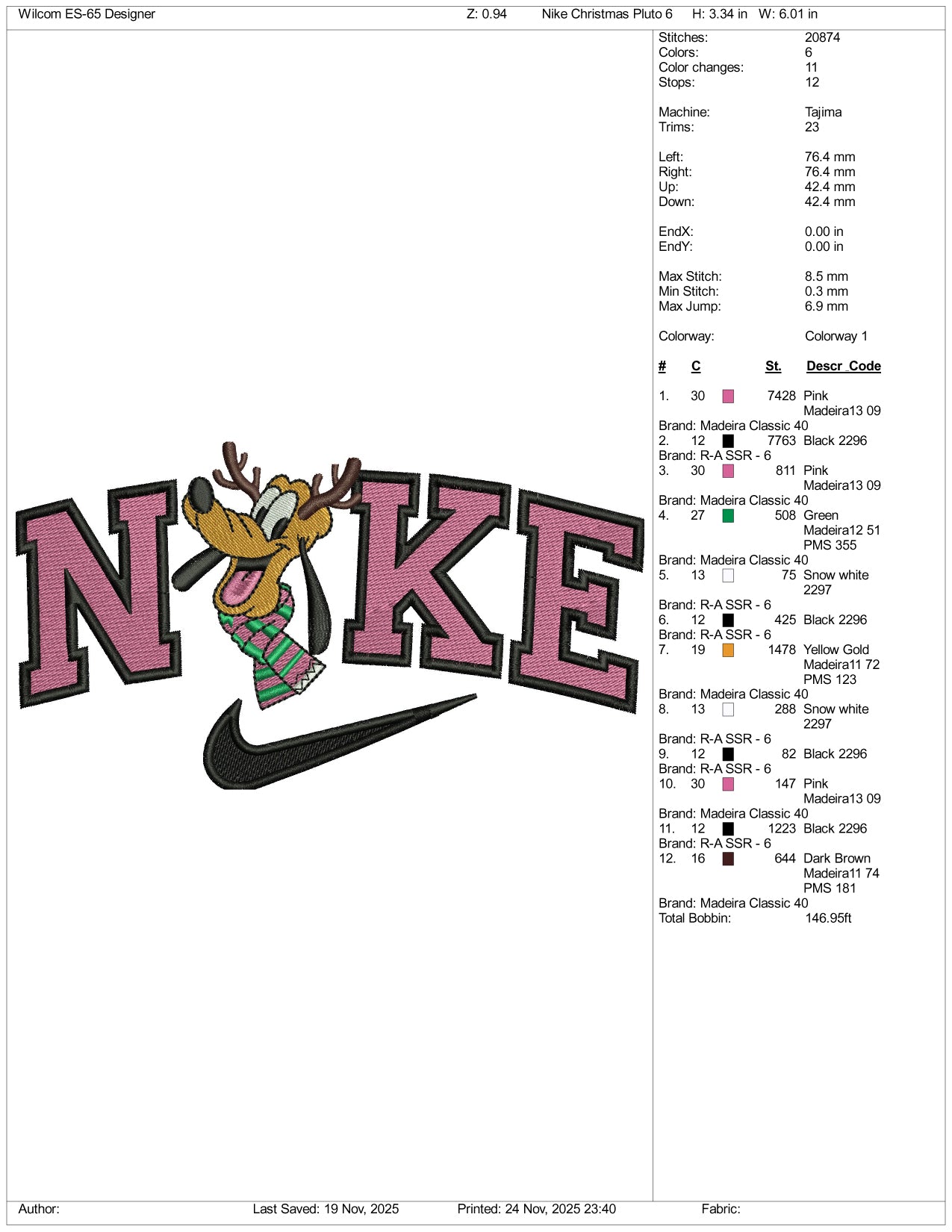Nike Pluto v7 Embroidery Design Files - 3 Size's