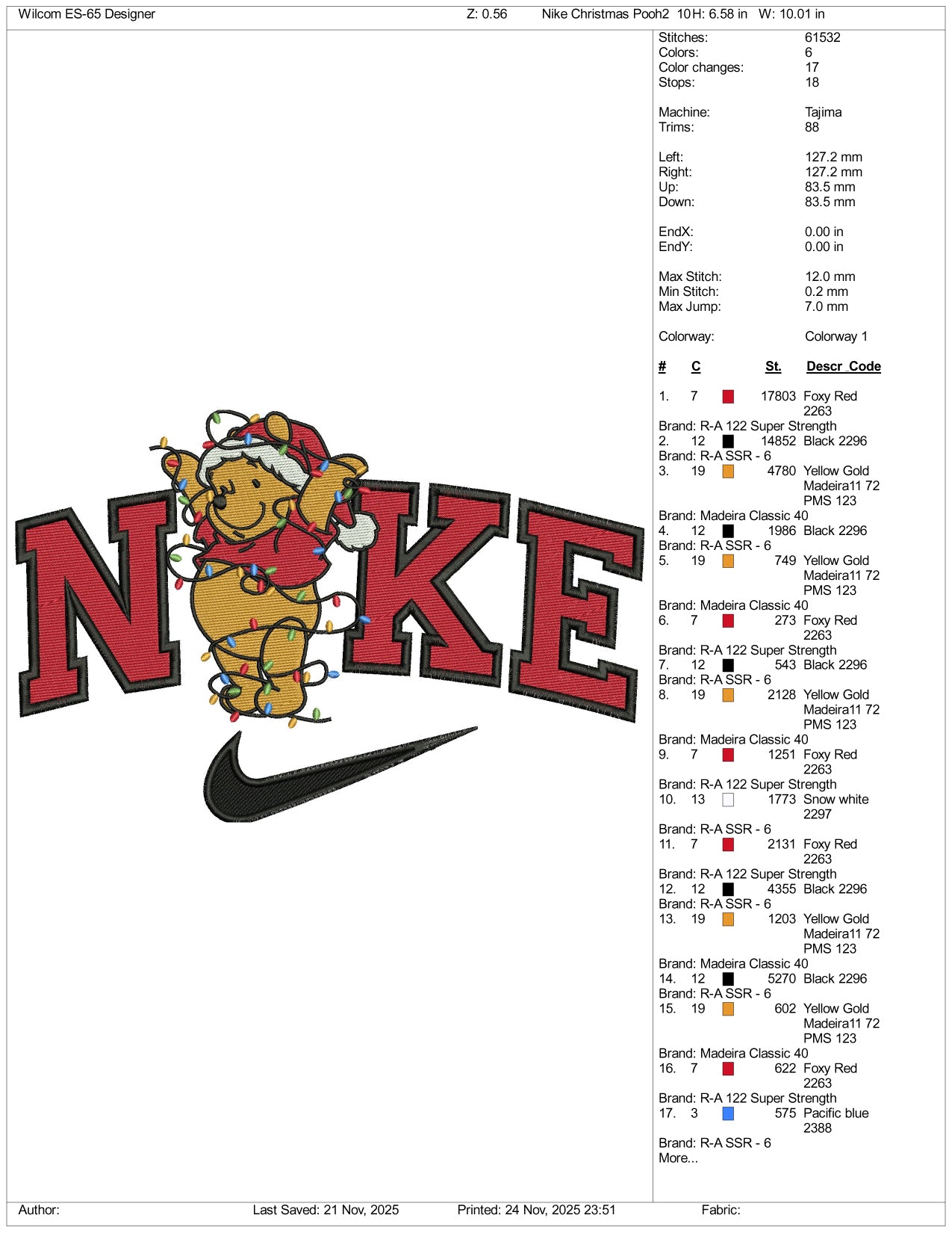 Nike Pooh v5 Embroidery Design Files - 3 Size's