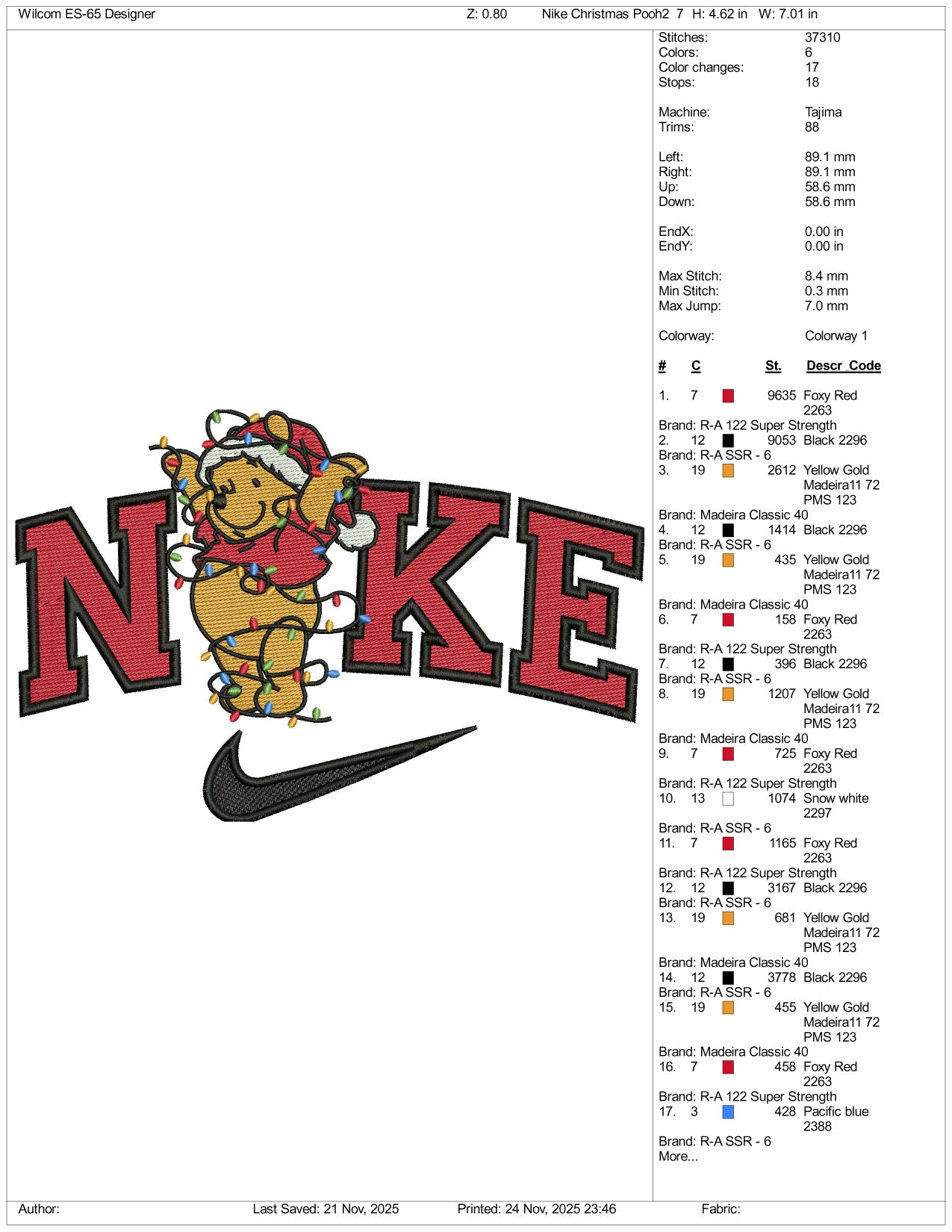 Nike Pooh v5 Embroidery Design Files - 3 Size's