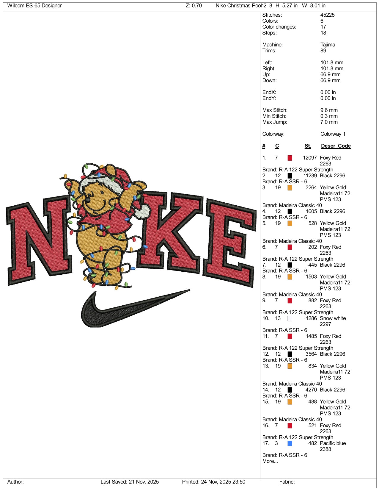 Nike Pooh v5 Embroidery Design Files - 3 Size's