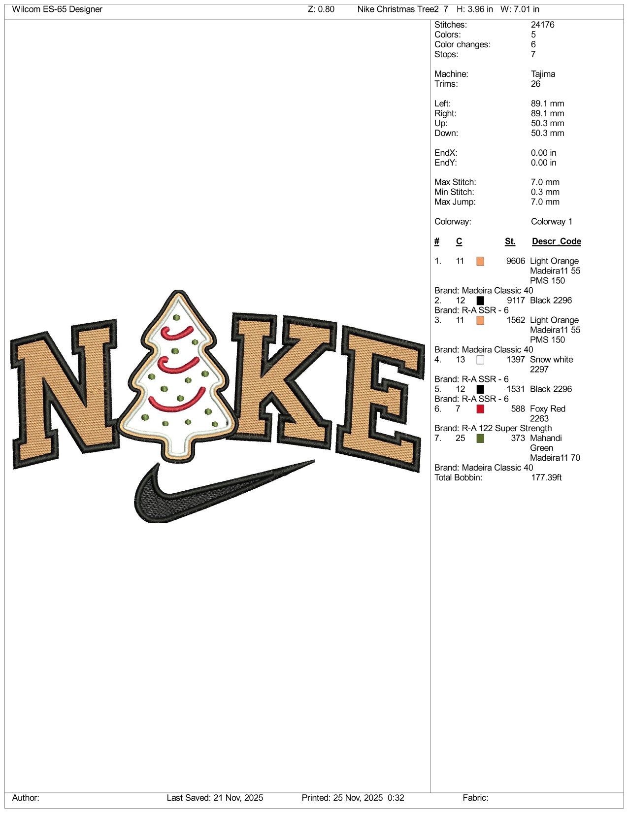 Nike Christmas Tree v2 Embroidery Design Files - 3 Size's