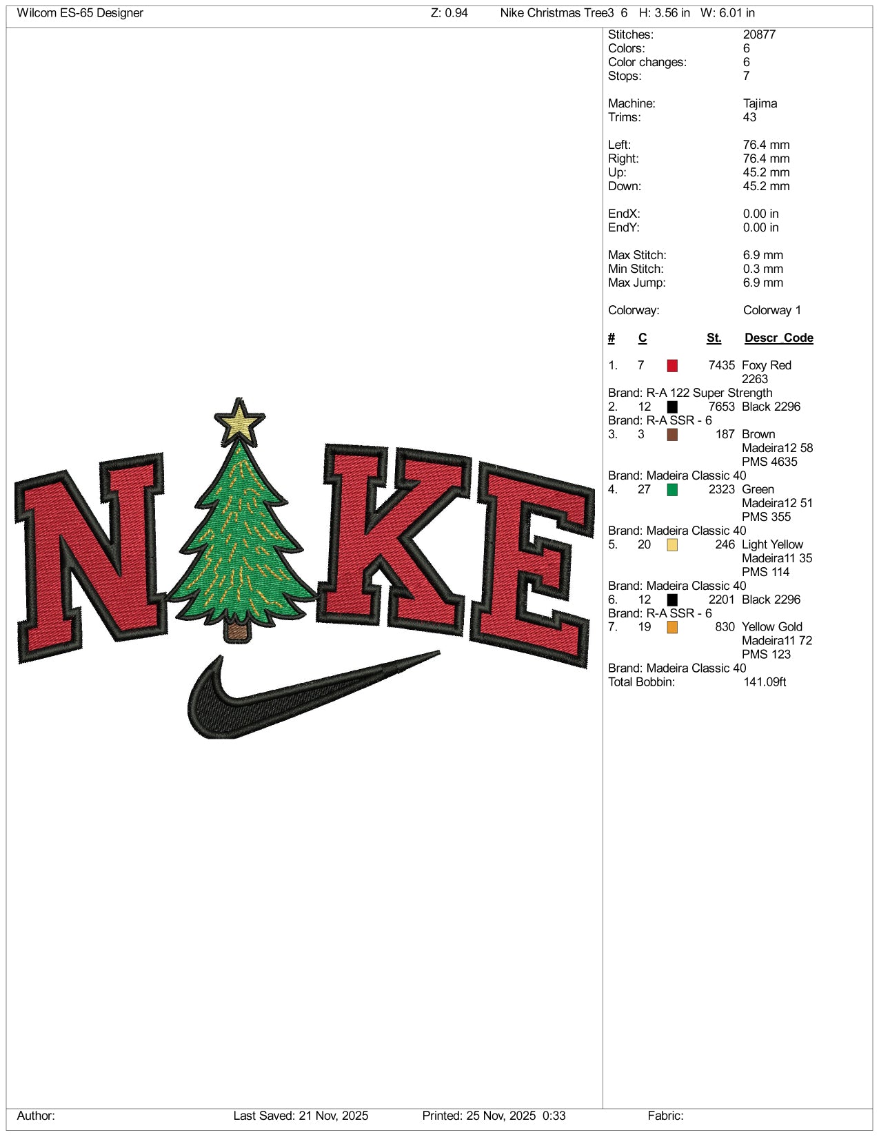 Nike Christmas Tree v3 Embroidery Design Files - 3 Size's