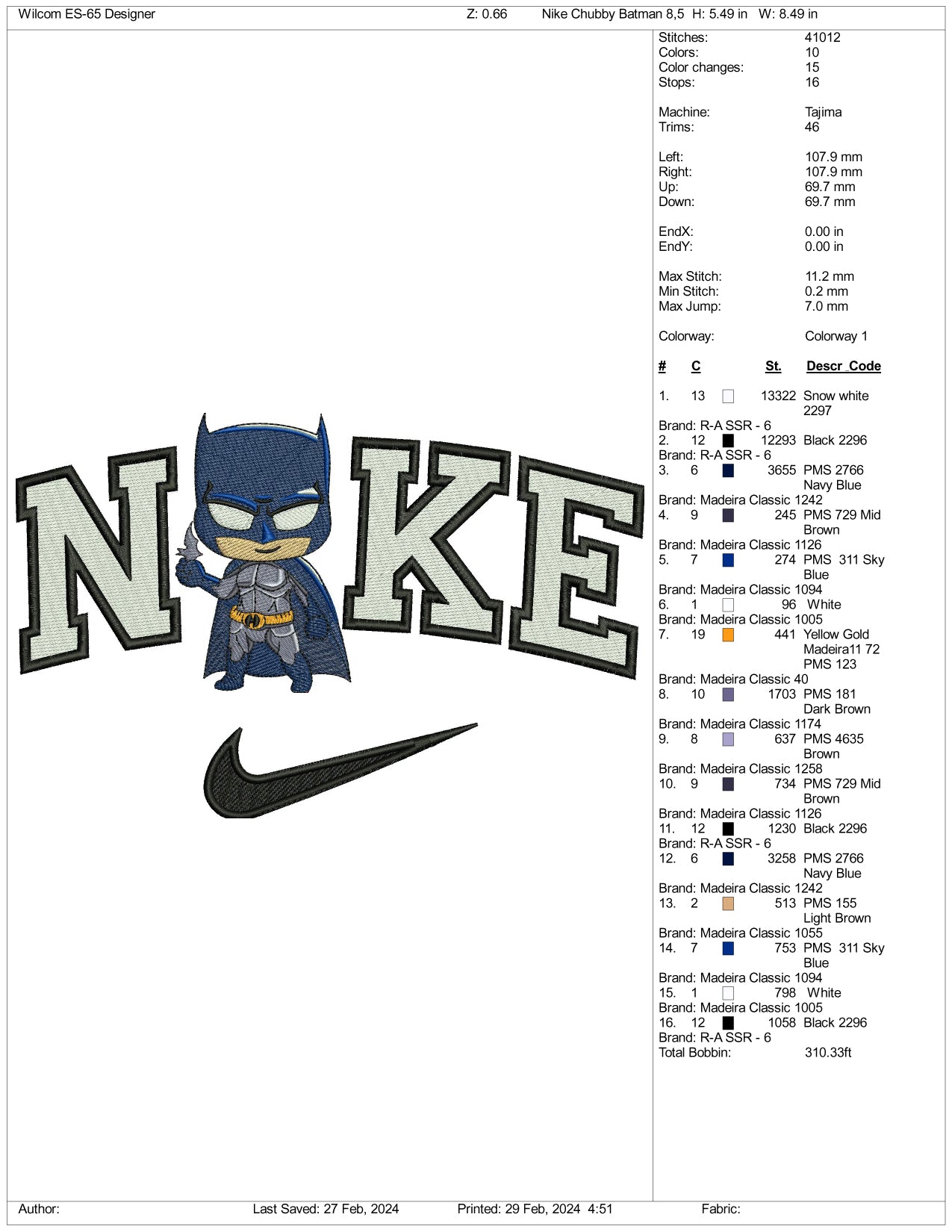 Nike Chibi Batman Embroidery Design Files - 3 Size's