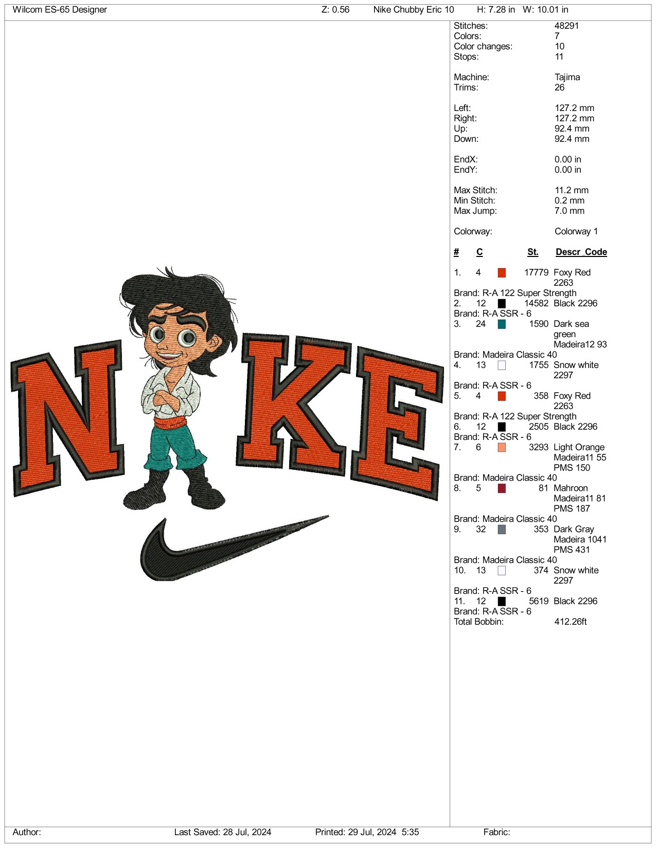 Nike Chibi Prince Eric Embroidery Design Files - 3 Size's