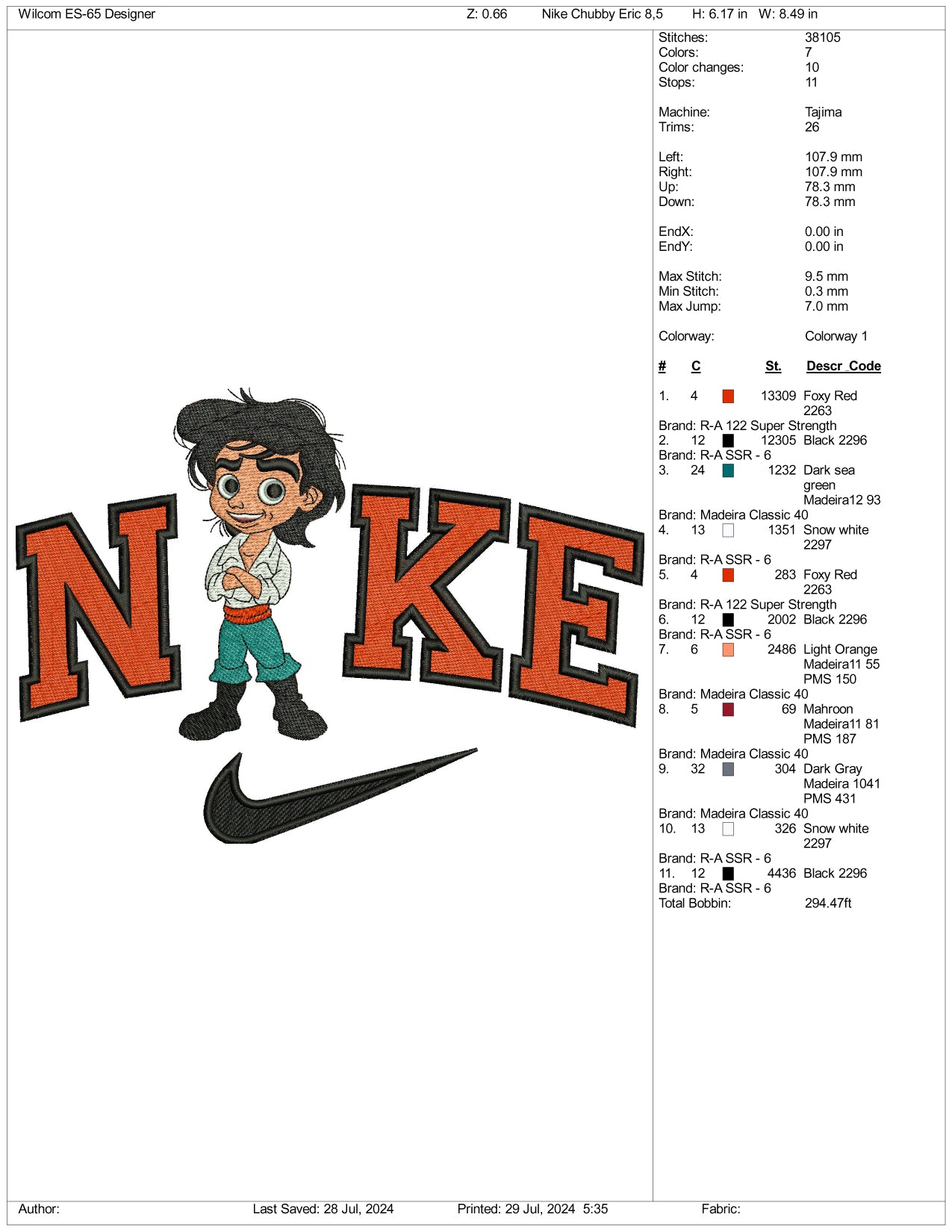 Nike Chibi Prince Eric Embroidery Design Files - 3 Size's