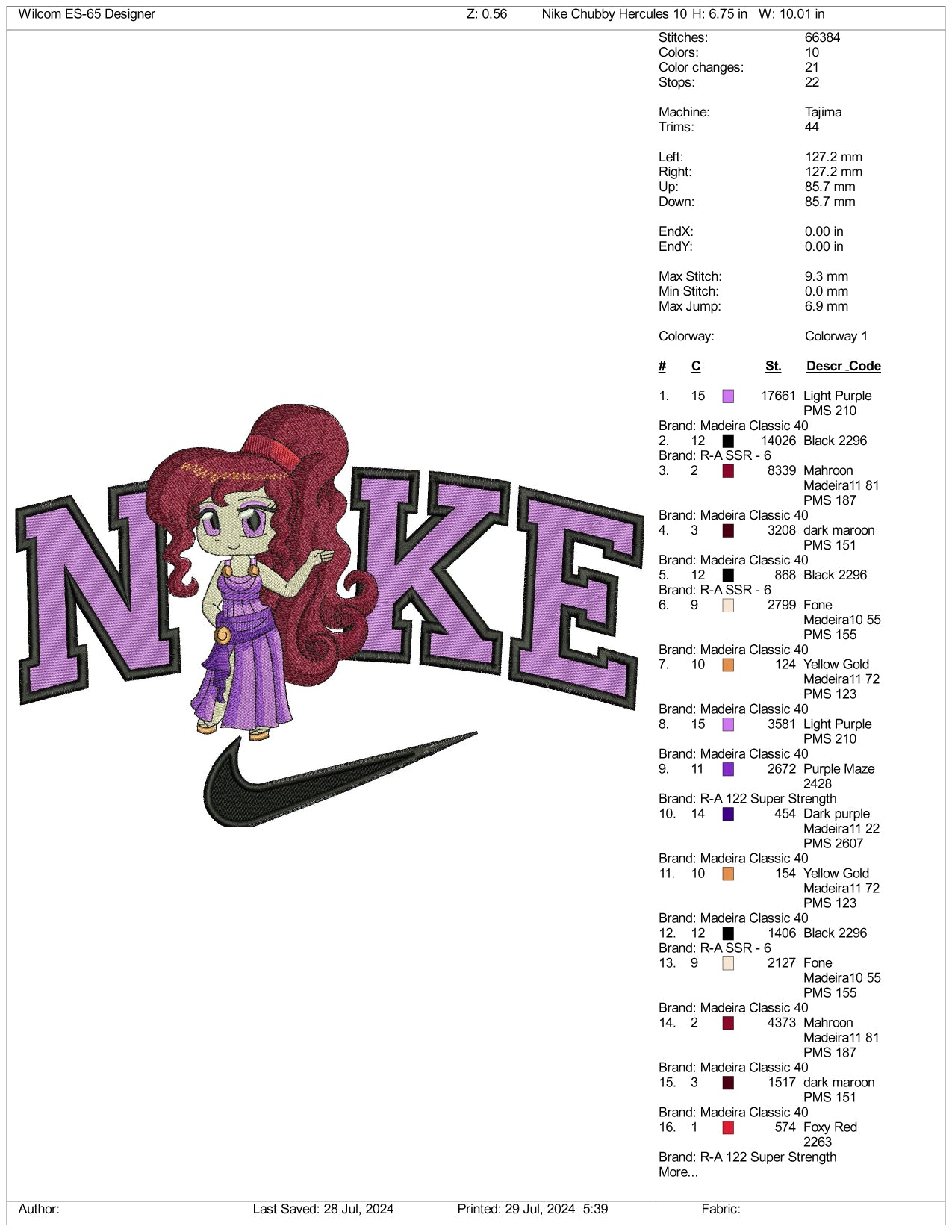 Nike Chibi Megara v2 Embroidery Design Files - 3 Size's