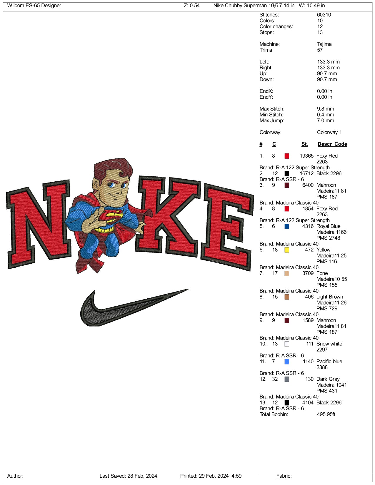 Nike Chibi Superman Embroidery Design Files - 3 Size's